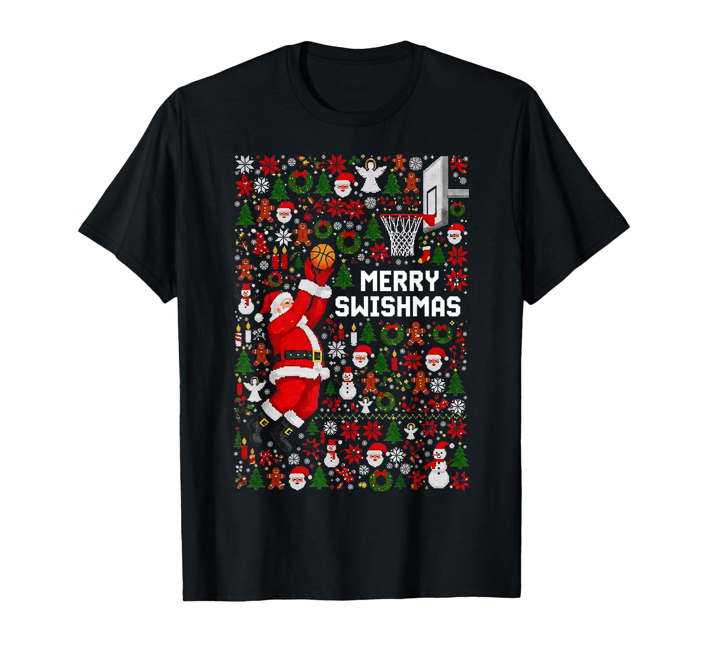 Merry Swishmas Santa Basketball Ugly T-Shirt - Unique Graphic Unisex - T-Shirt, Sweatshirt, Hoodie