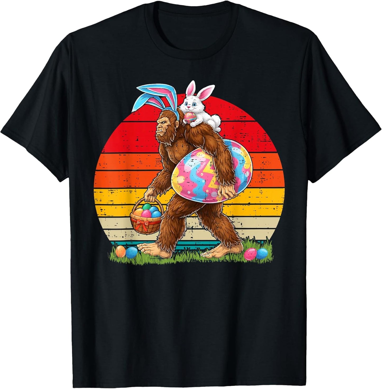 Retro Bigfoot Sasquatch Bunny Easter Eggs Lat Unisex T-shirt, Sweatshirt, Hoodie, Long Sleeve Tee - T-Shirt, Sweatshirt, Hoodie