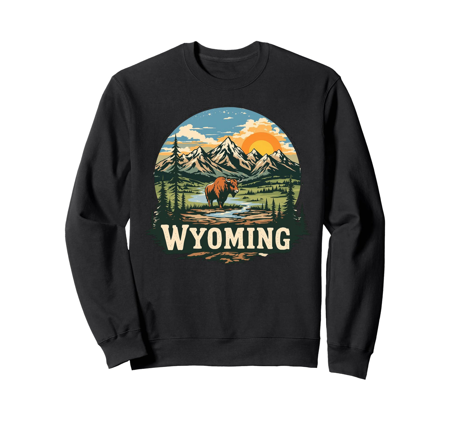 Wyoming Mountains And Buffalo Sweatshirt - Minimalist Print for Adults - T-Shirt, Sweatshirt, Hoodie