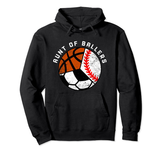 Aunt Ballers Funny Baseball Soccer Hoodie - Minimalist Print for Adults - T-Shirt, Sweatshirt, Hoodie