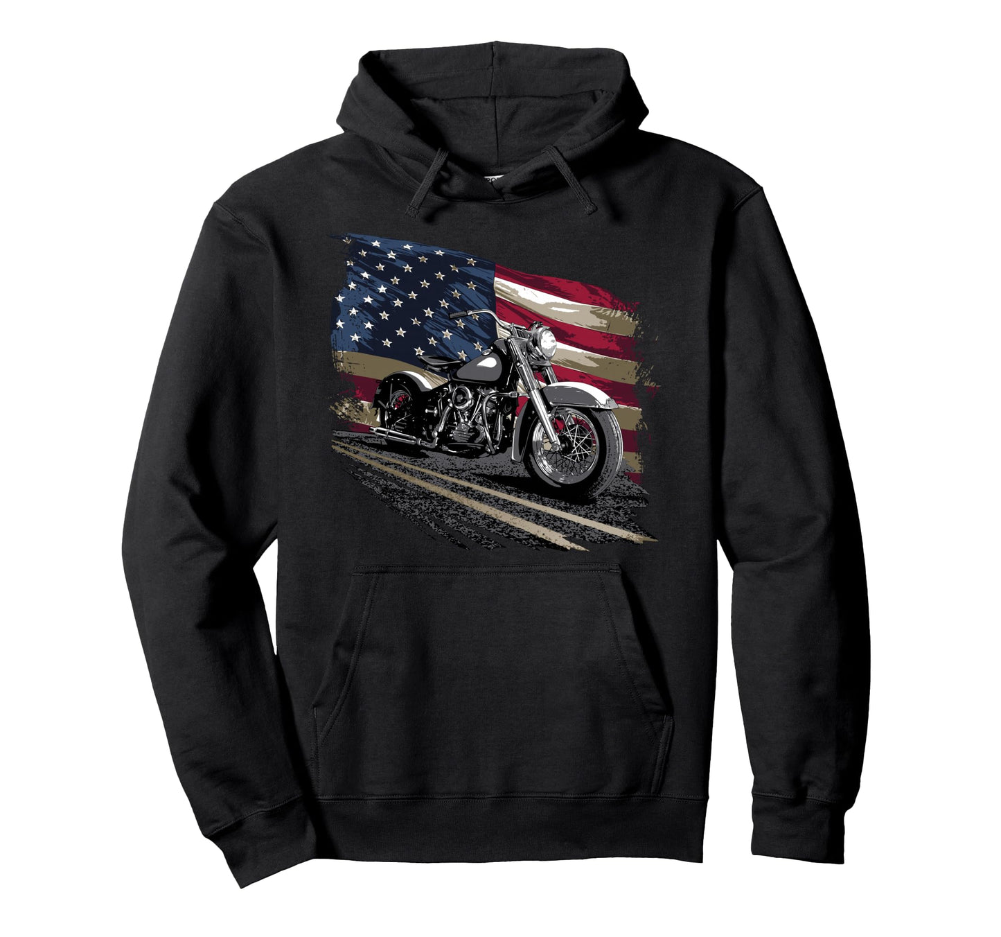 Motorcycle Distressed American Flag Hoodie - Custom Art Print Men Women - T-Shirt, Sweatshirt, Hoodie