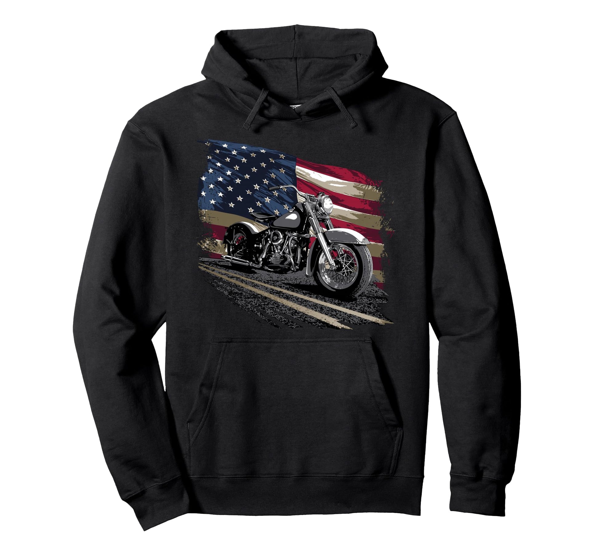 Motorcycle Distressed American Flag Hoodie - Custom Art Print Men Women - T-Shirt, Sweatshirt, Hoodie