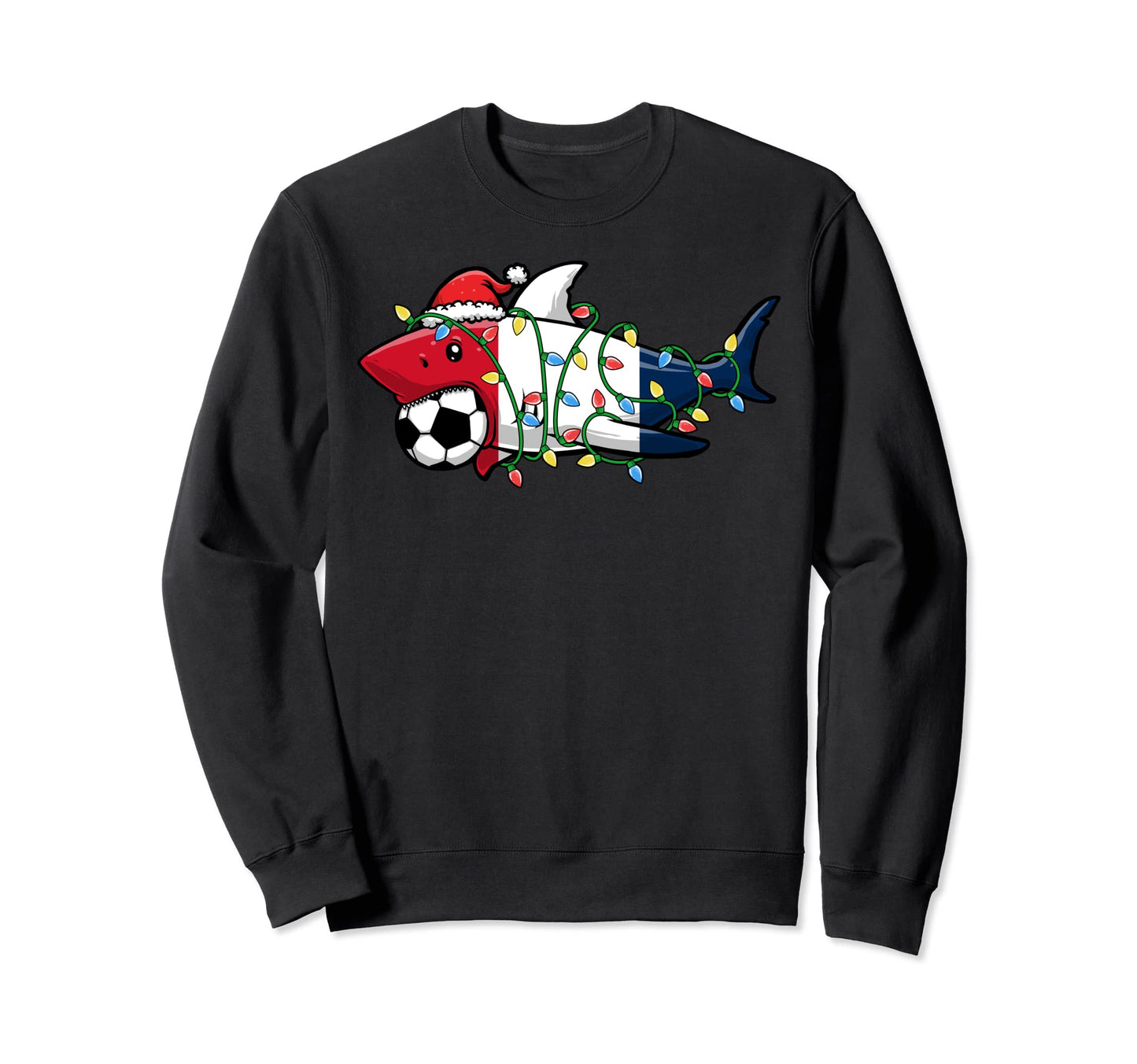 Santa Shark Soccer Football Lights Sweatshirt - Trendy Graphic for Adults - T-Shirt, Sweatshirt, Hoodie