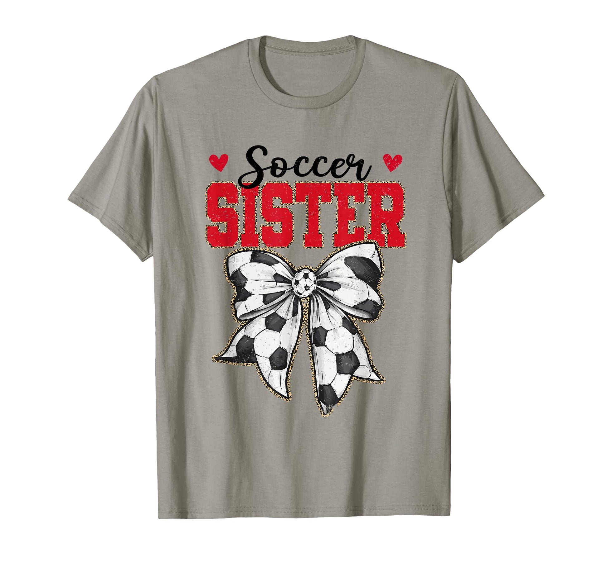 Soccer Sister Bow Leopard Soccer T-Shirt - Custom Art Print Men Women - T-Shirt, Sweatshirt, Hoodie