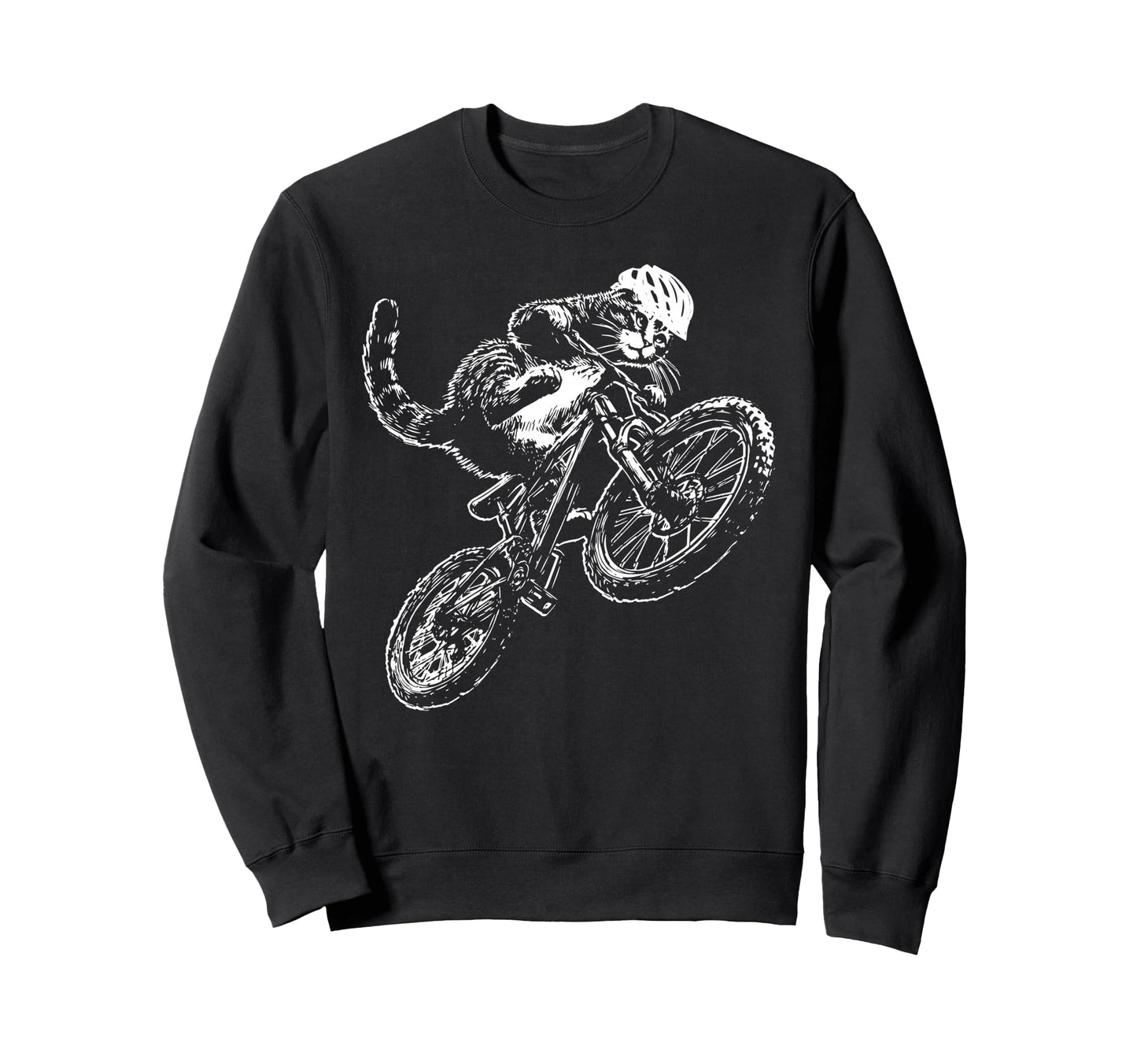 Cat Riding Bicycle Helmet Sweatshirt - Fun Novelty Design Men Women - T-Shirt, Sweatshirt, Hoodie