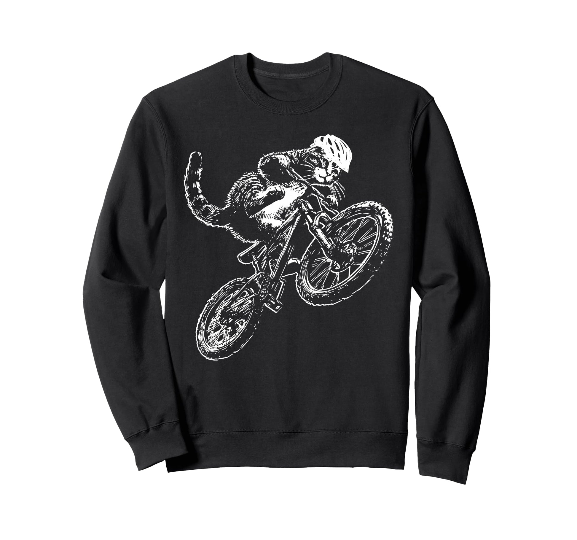 Cat Riding Bicycle Helmet Sweatshirt - Fun Novelty Design Men Women - T-Shirt, Sweatshirt, Hoodie