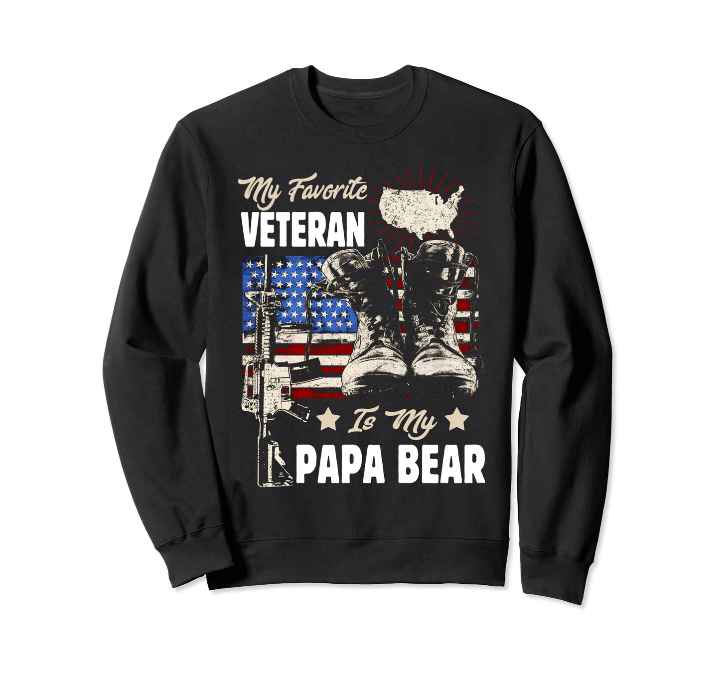 Veteran Papa Bear Dad Usa Flag 4Th Sweatshirt - Trendy Graphic for Adults - T-Shirt, Sweatshirt, Hoodie