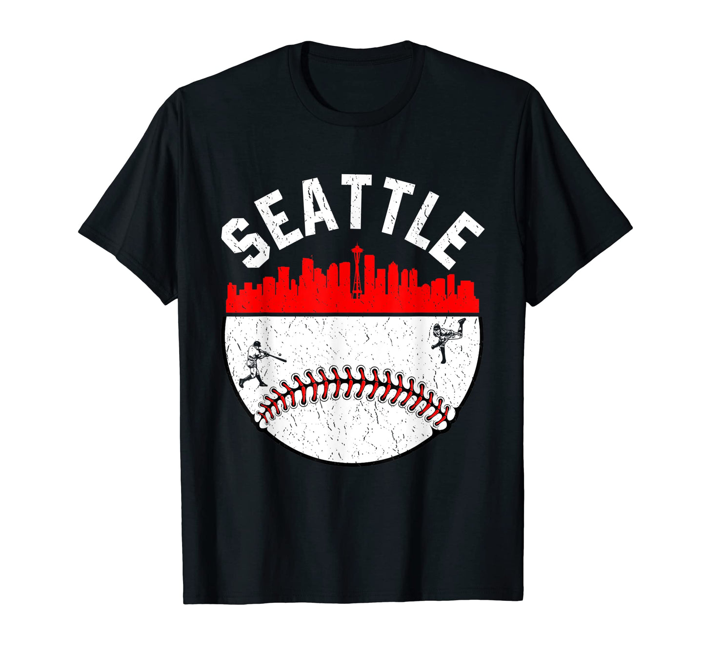 Seattle Cityscape Baseball Distressed T-Shirt - Graphic Print Men Women - T-Shirt, Sweatshirt, Hoodie