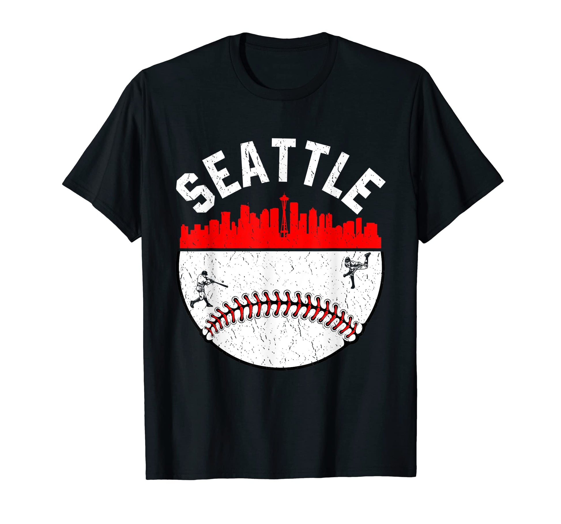 Seattle Cityscape Baseball Distressed T-Shirt - Graphic Print Men Women - T-Shirt, Sweatshirt, Hoodie