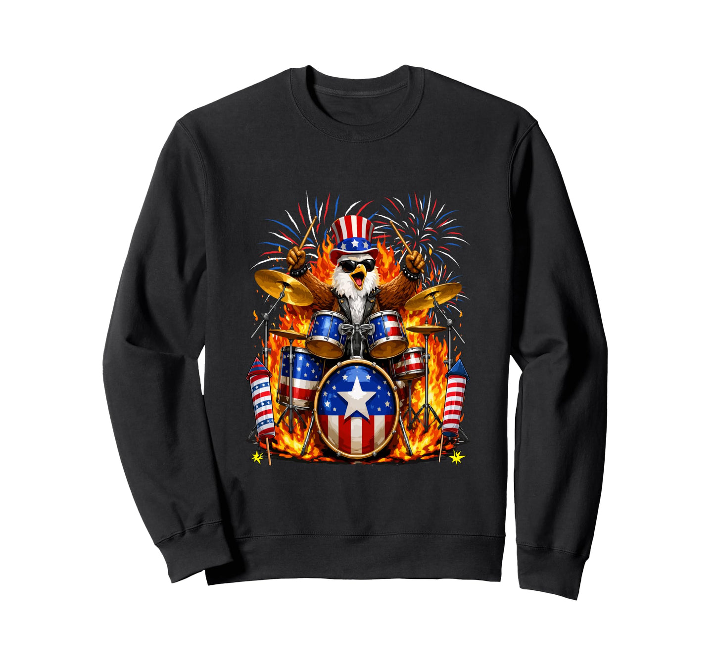 4Th July Eagle Playing Drum Sweatshirt - Unique Graphic Men Women - T-Shirt, Sweatshirt, Hoodie