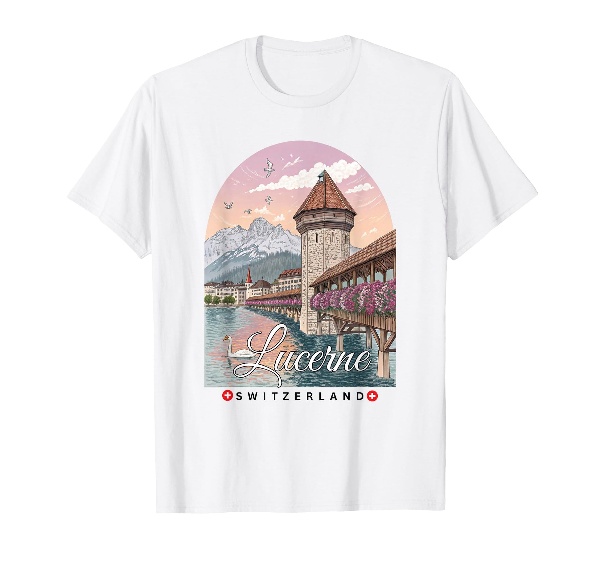 Lucerne Switzerland Scenic View Art T-Shirt - Unique Graphic Unisex - T-Shirt, Sweatshirt, Hoodie