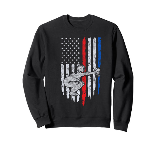 Baseball Us Flag Baseball Dad Sweatshirt - Casual Everyday Wear Men Women - T-Shirt, Sweatshirt, Hoodie
