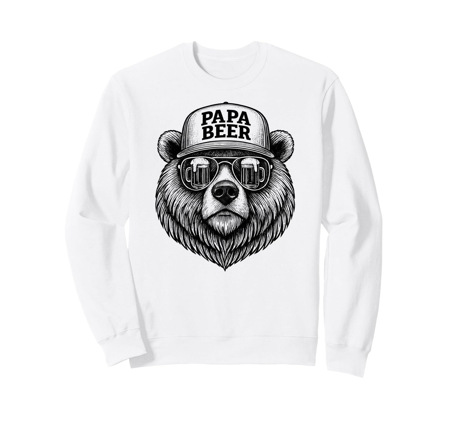 Papa Beer Funny Dad Bear Drinking Sweatshirt - Minimalist Print Men Women - T-Shirt, Sweatshirt, Hoodie