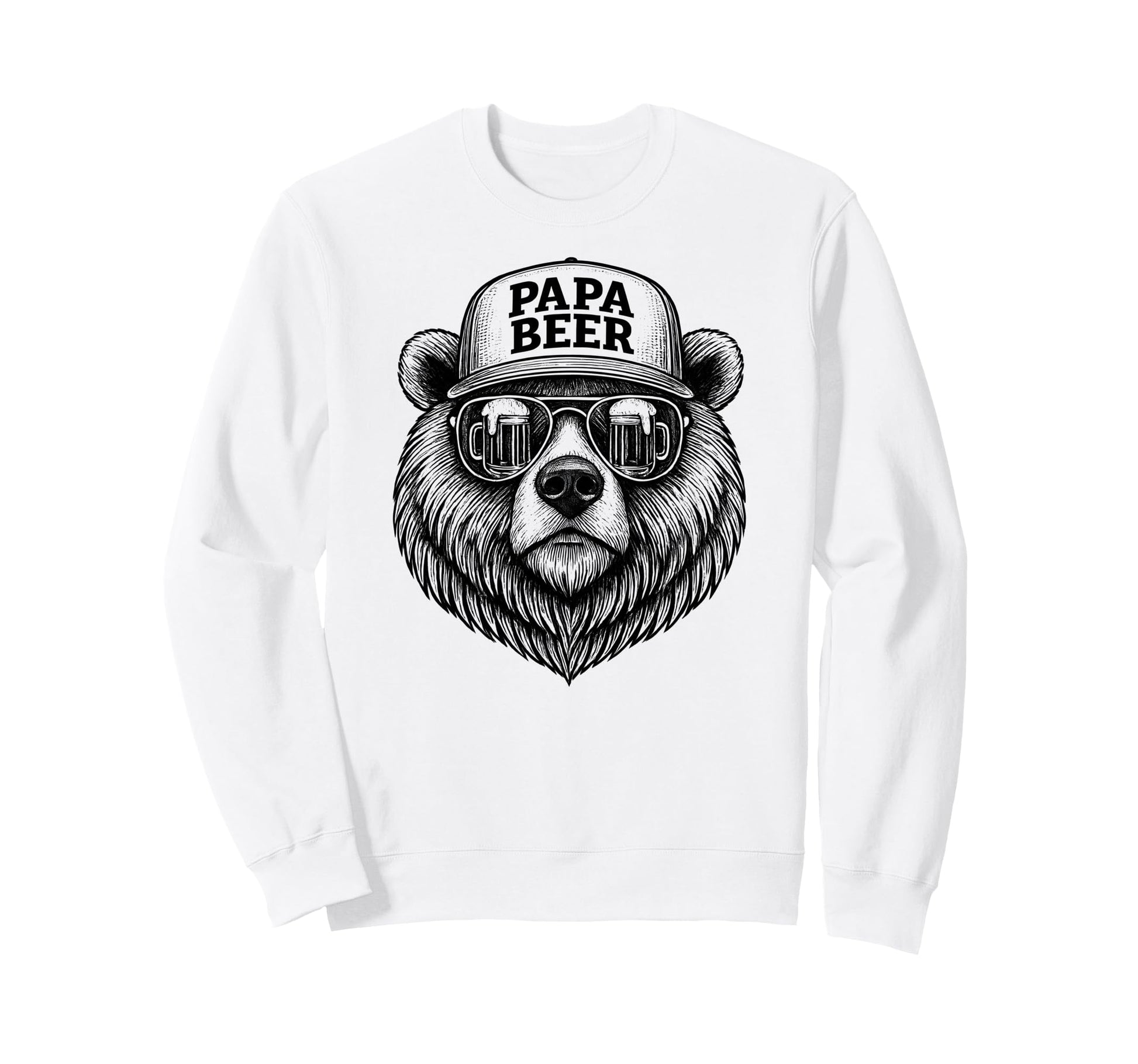 Papa Beer Funny Dad Bear Drinking Sweatshirt - Minimalist Print Men Women - T-Shirt, Sweatshirt, Hoodie