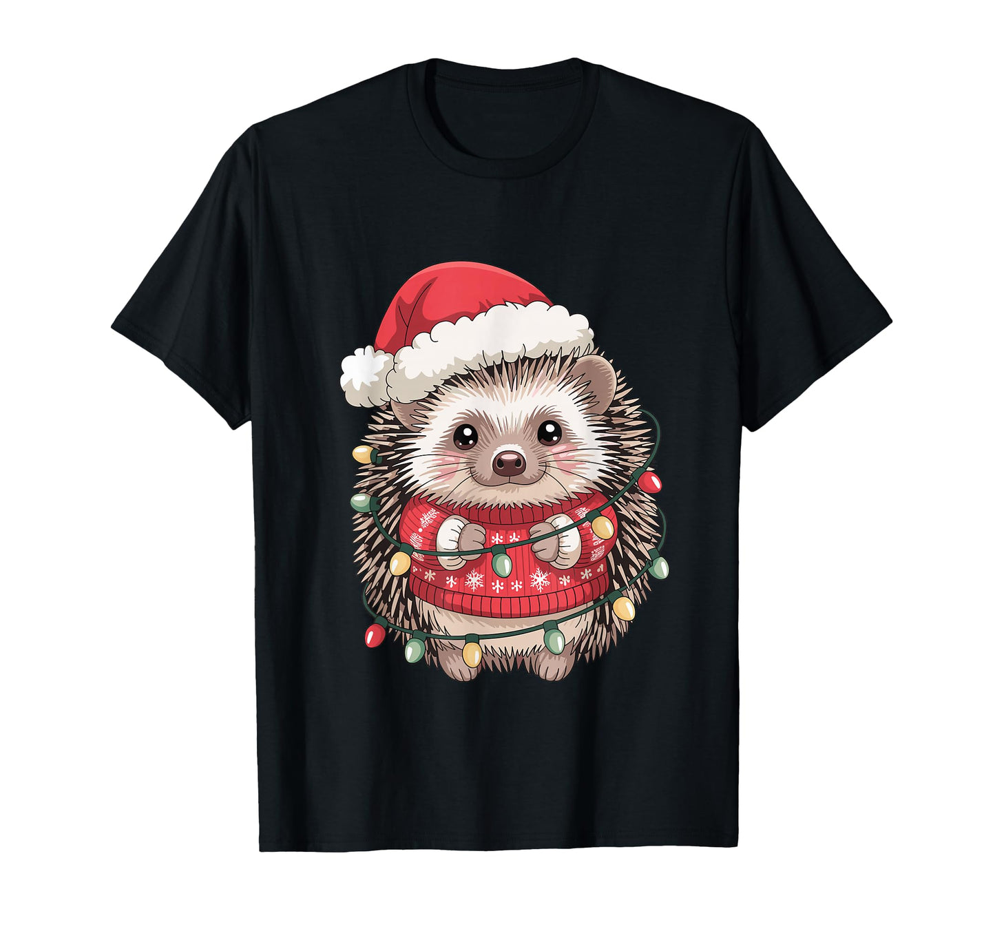 Hedgehog Santa Hat Lights Hedgehog T-Shirt - Aesthetic Graphic Men Women - T-Shirt, Sweatshirt, Hoodie