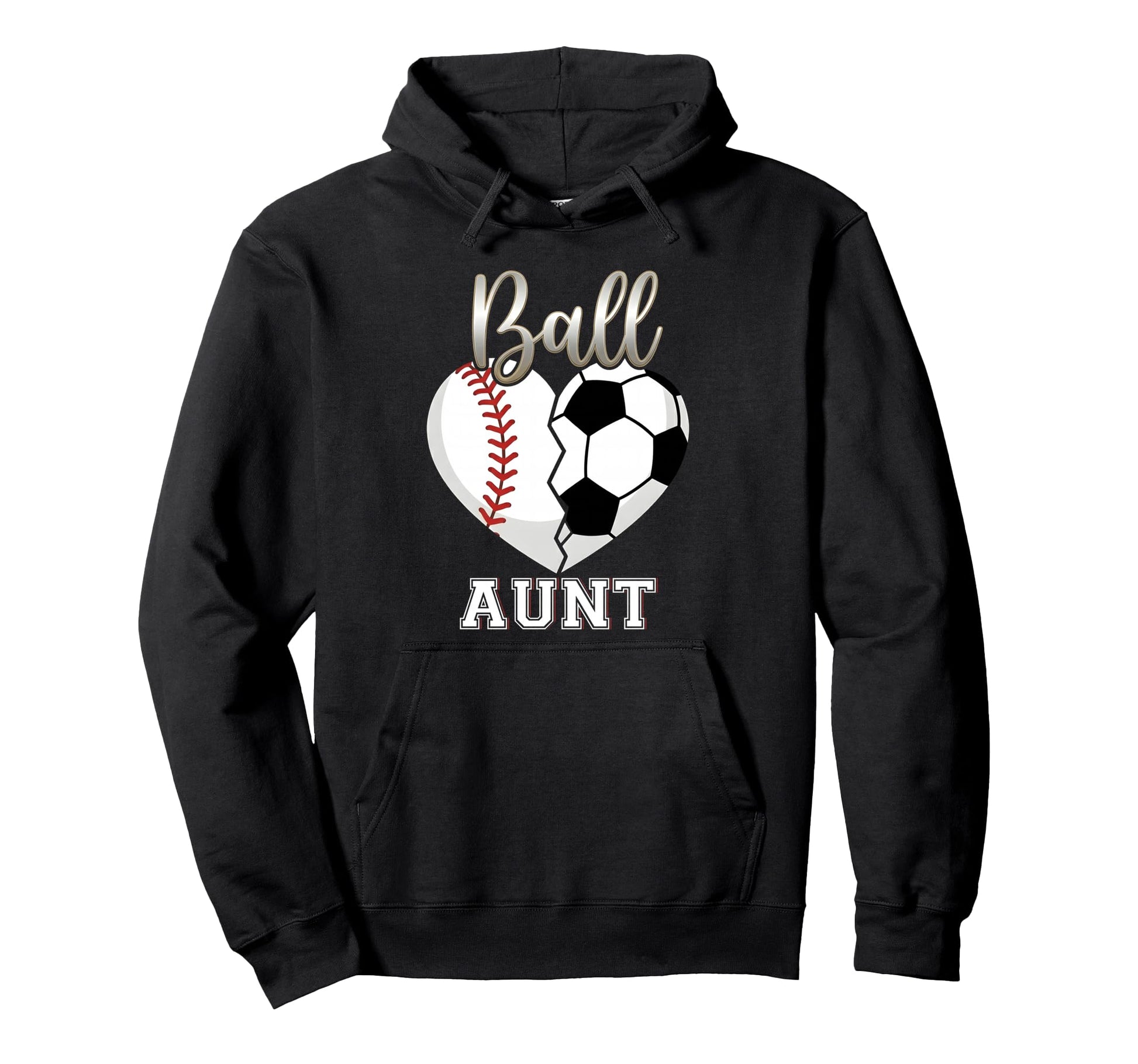 Ball Aunt Baseball Soccer Heart Mothers Hoodie - Trendy Graphic for Adults - T-Shirt, Sweatshirt, Hoodie