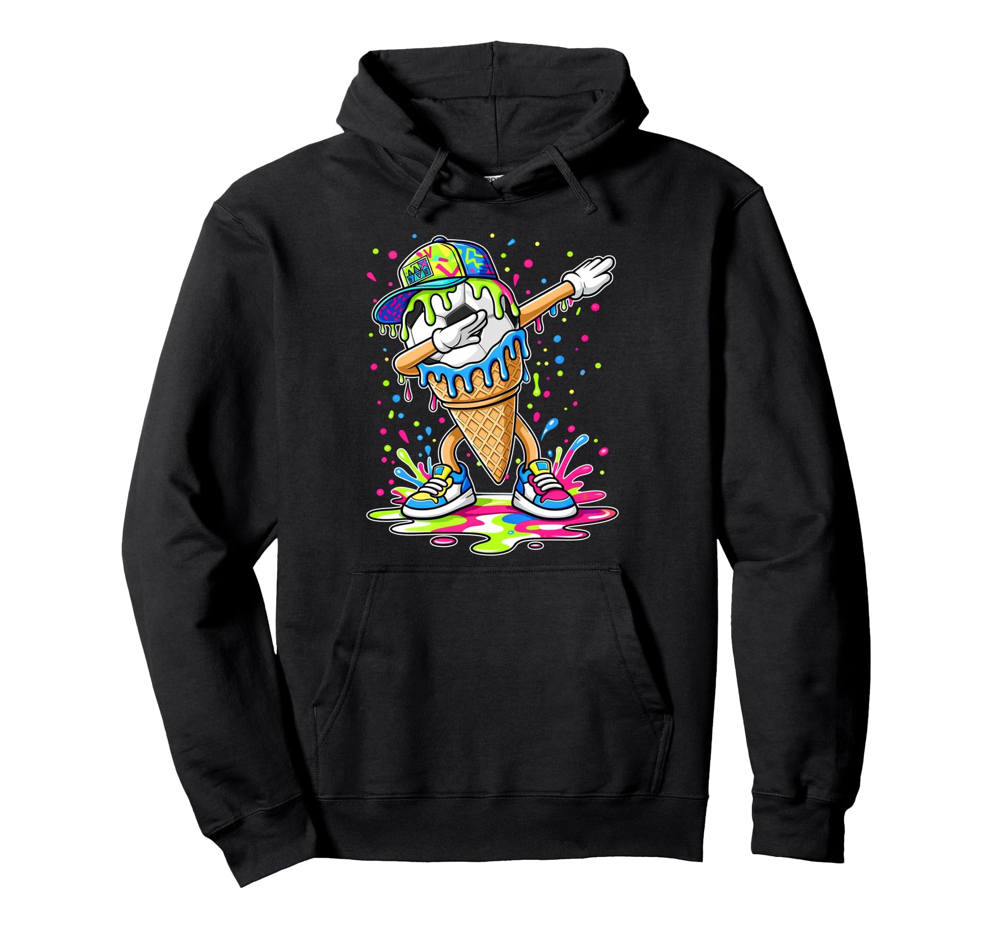 Dripping Soccer Dabbing Ice Cream Soccer Hoodie - Unique Graphic Unisex - T-Shirt, Sweatshirt, Hoodie