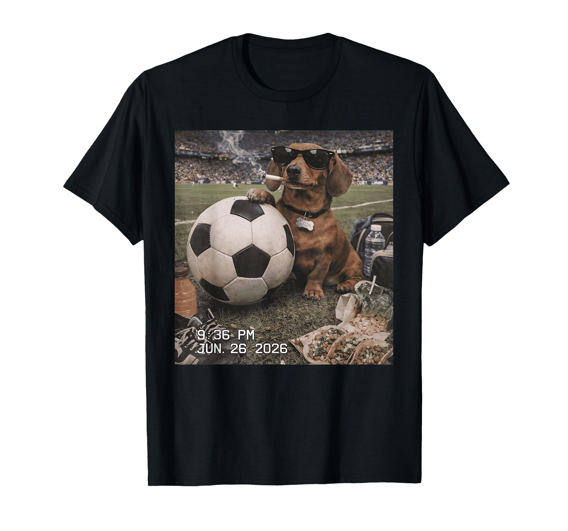 Dachshund Soccer Fan Smoking Eating T-Shirt - Aesthetic Graphic Men Women - T-Shirt, Sweatshirt, Hoodie