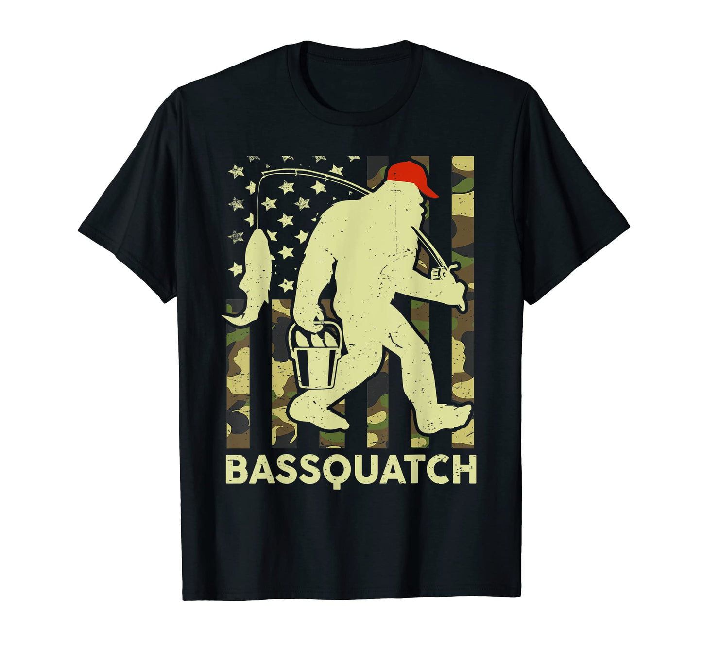 Bassquatch Bigfoot Fishing Camo Us Flag T-Shirt - Trendy Graphic Men Women - T-Shirt, Sweatshirt, Hoodie