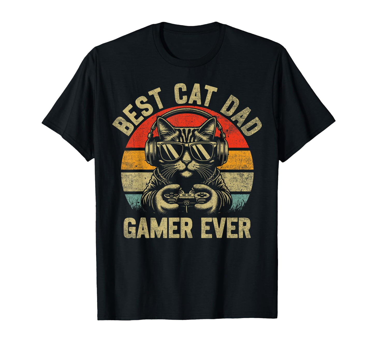 Best Cat Dad Gamer Ever Funny Cat T-Shirt - Custom Art Print for Adults - T-Shirt, Sweatshirt, Hoodie