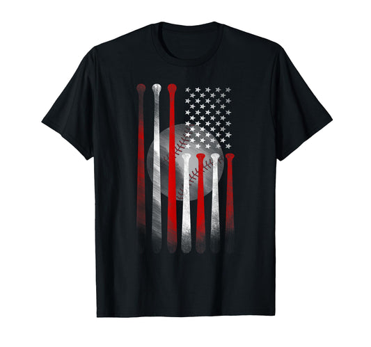 Baseball American Flag Fit Black Dad T-Shirt - Unique Graphic Men Women - T-Shirt, Sweatshirt, Hoodie