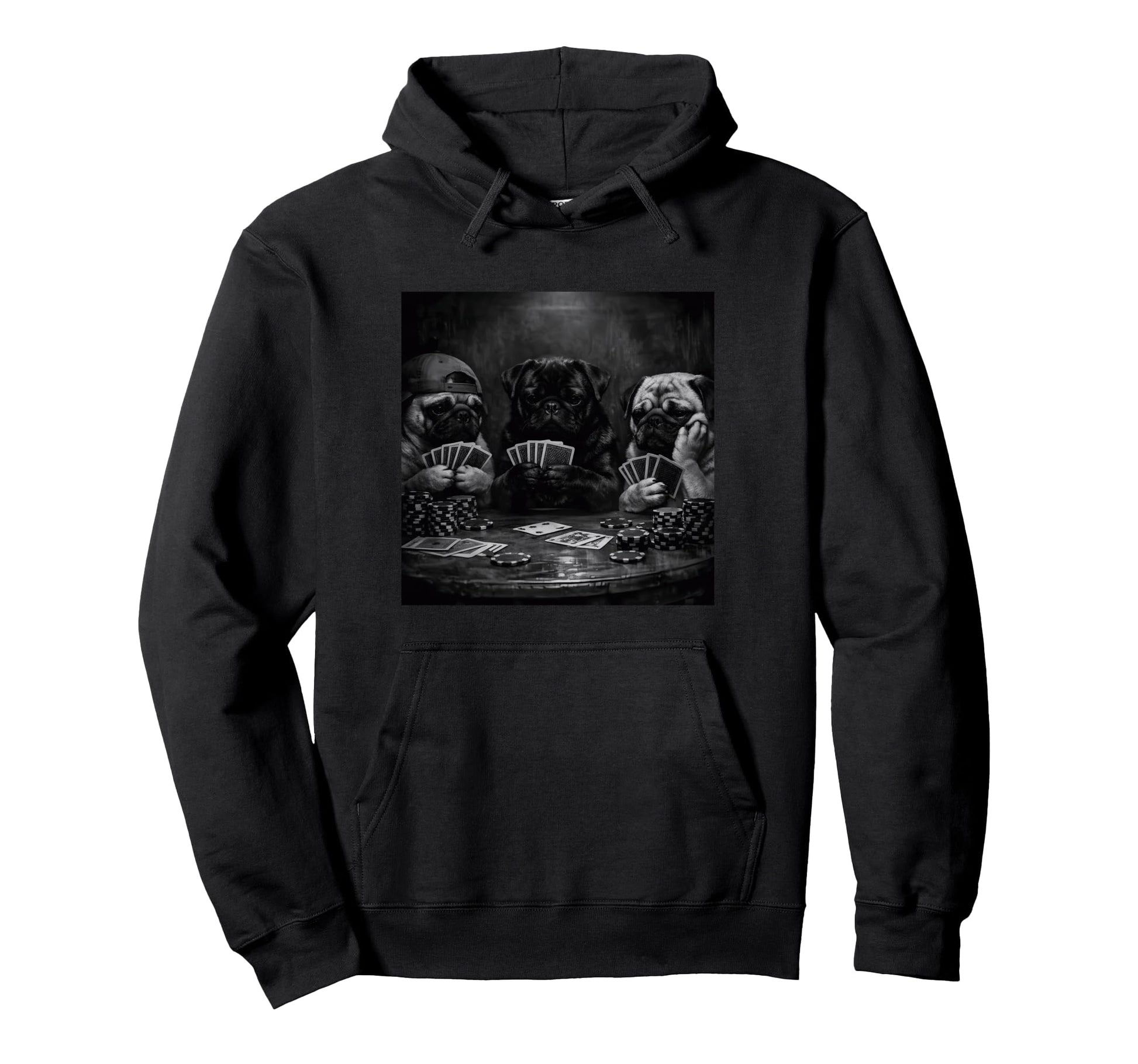 Pug Funny Costume Poker Game Table Hoodie - Minimalist Print for Adults - T-Shirt, Sweatshirt, Hoodie