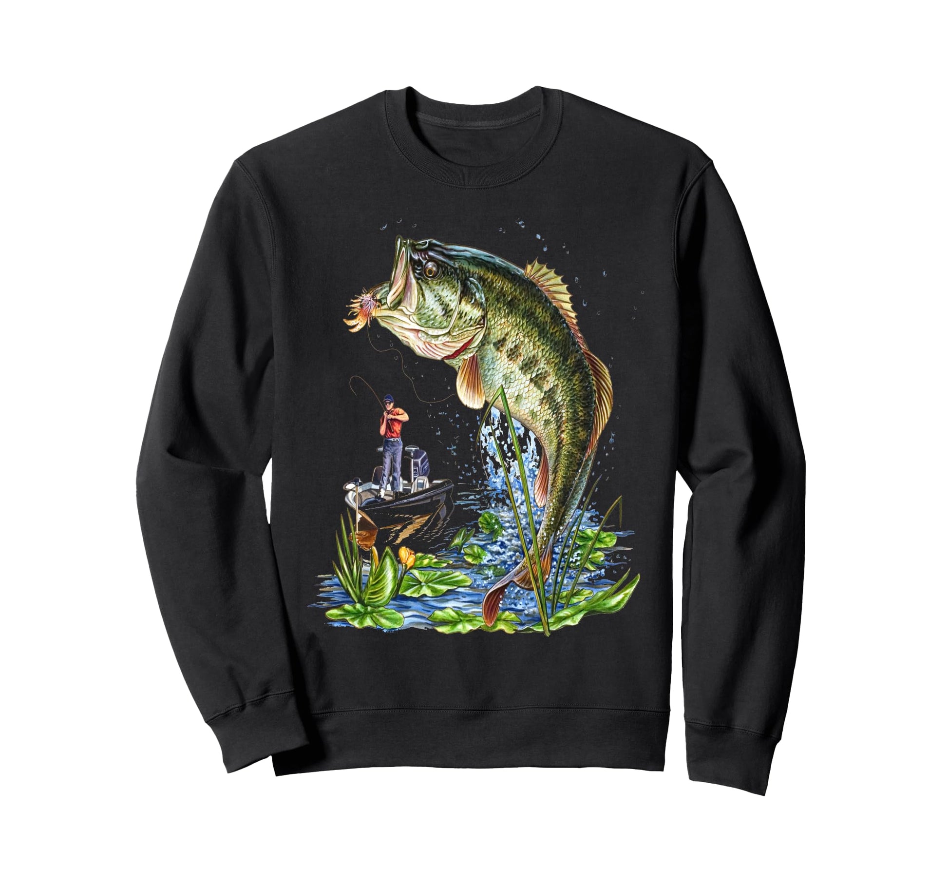 Fishing Large Mouth Bass Fish Sweatshirt - Graphic Print Unisex - T-Shirt, Sweatshirt, Hoodie