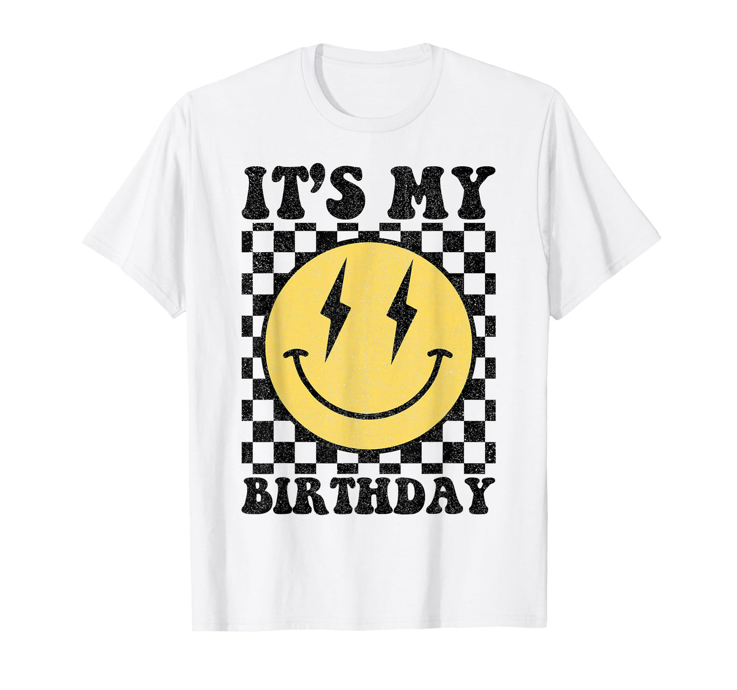 Its My Birthday Smile Face Checkered T-Shirt - Unique Graphic for Adults - T-Shirt, Sweatshirt, Hoodie