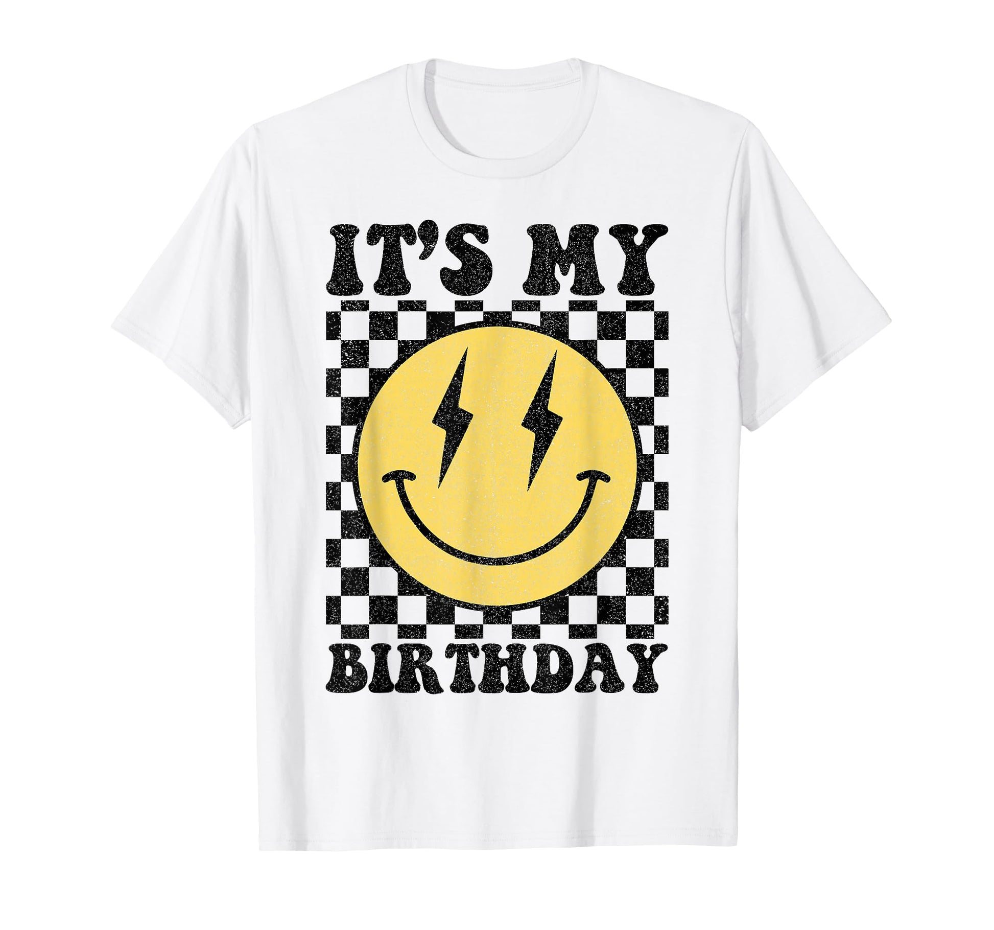 Its My Birthday Smile Face Checkered T-Shirt - Unique Graphic for Adults - T-Shirt, Sweatshirt, Hoodie