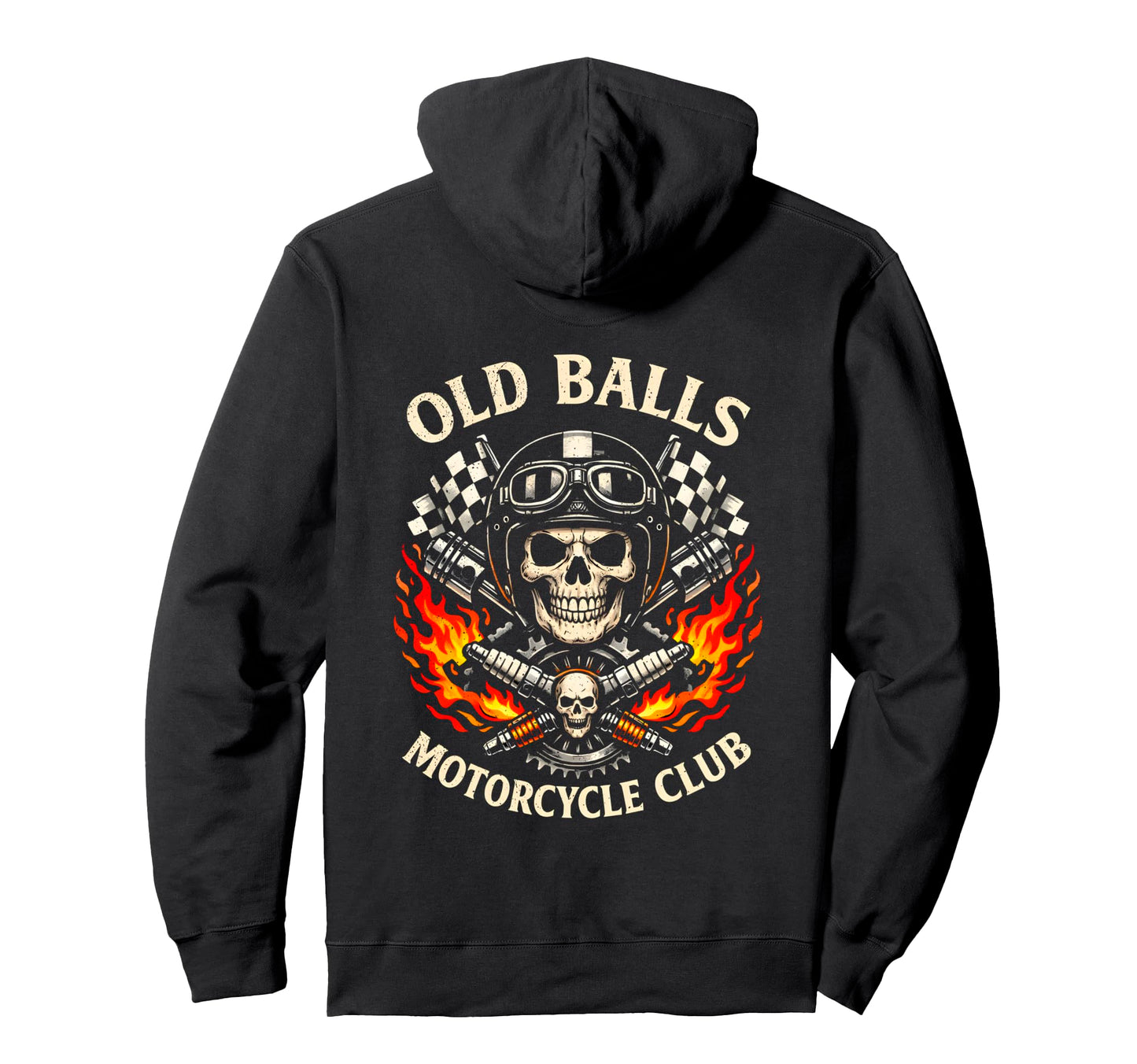 Old Balls Motorcycle Club Funny Skull Hoodie - Graphic Print for Adults - T-Shirt, Sweatshirt, Hoodie