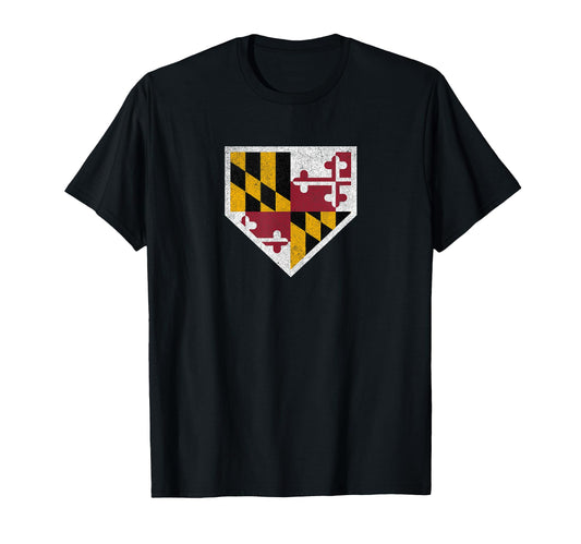 Baseball Home Plate Maryland State Flag T-Shirt - Novelty Apparel Men Women - T-Shirt, Sweatshirt, Hoodie