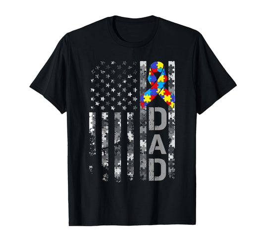 Autism Awareness Dad Usa Flag Fathers T-Shirt - Unique Graphic for Adults - T-Shirt, Sweatshirt, Hoodie