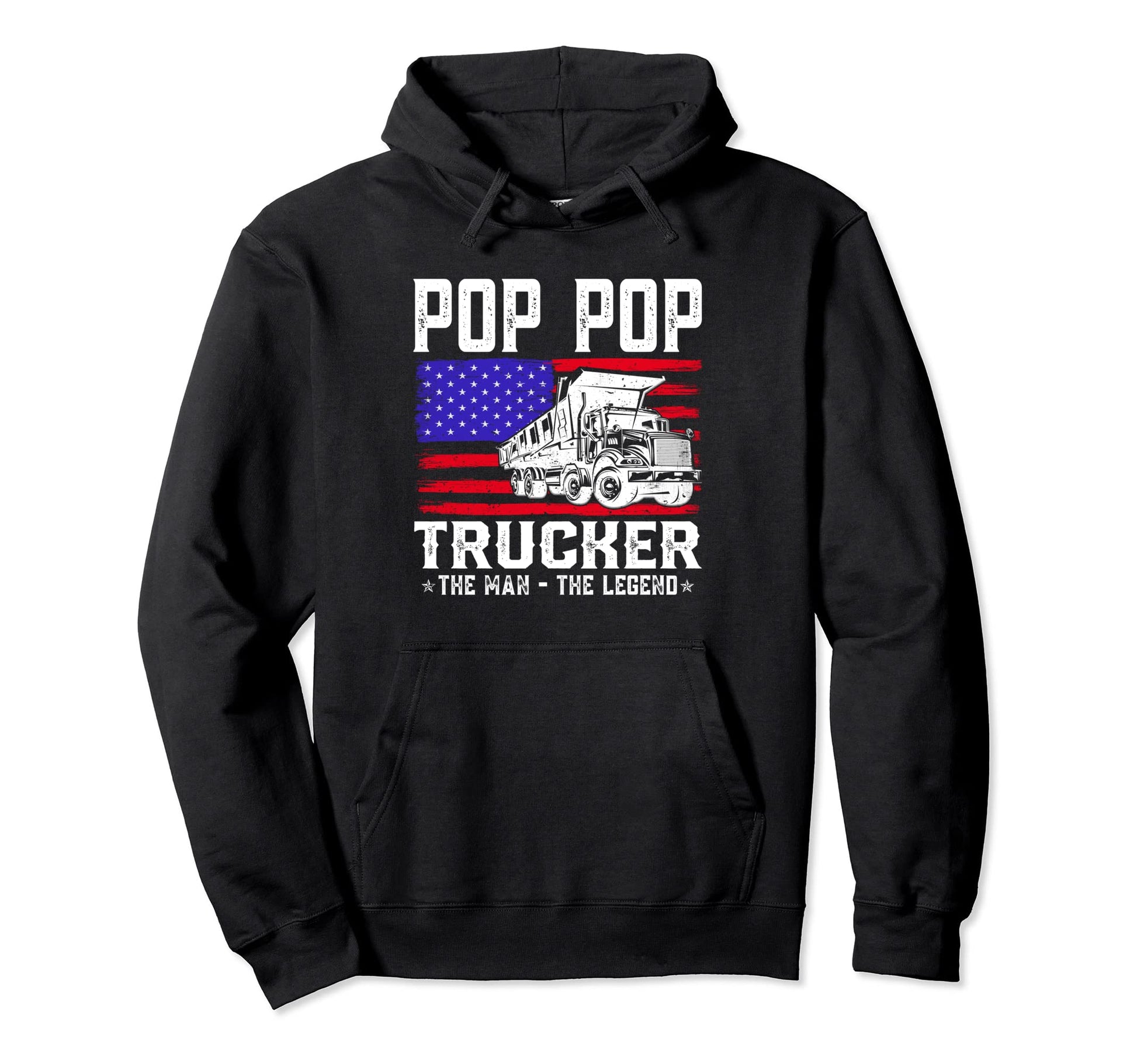 Pop Pop Trucker Legend American Flag Hoodie - Minimalist Print Men Women - T-Shirt, Sweatshirt, Hoodie