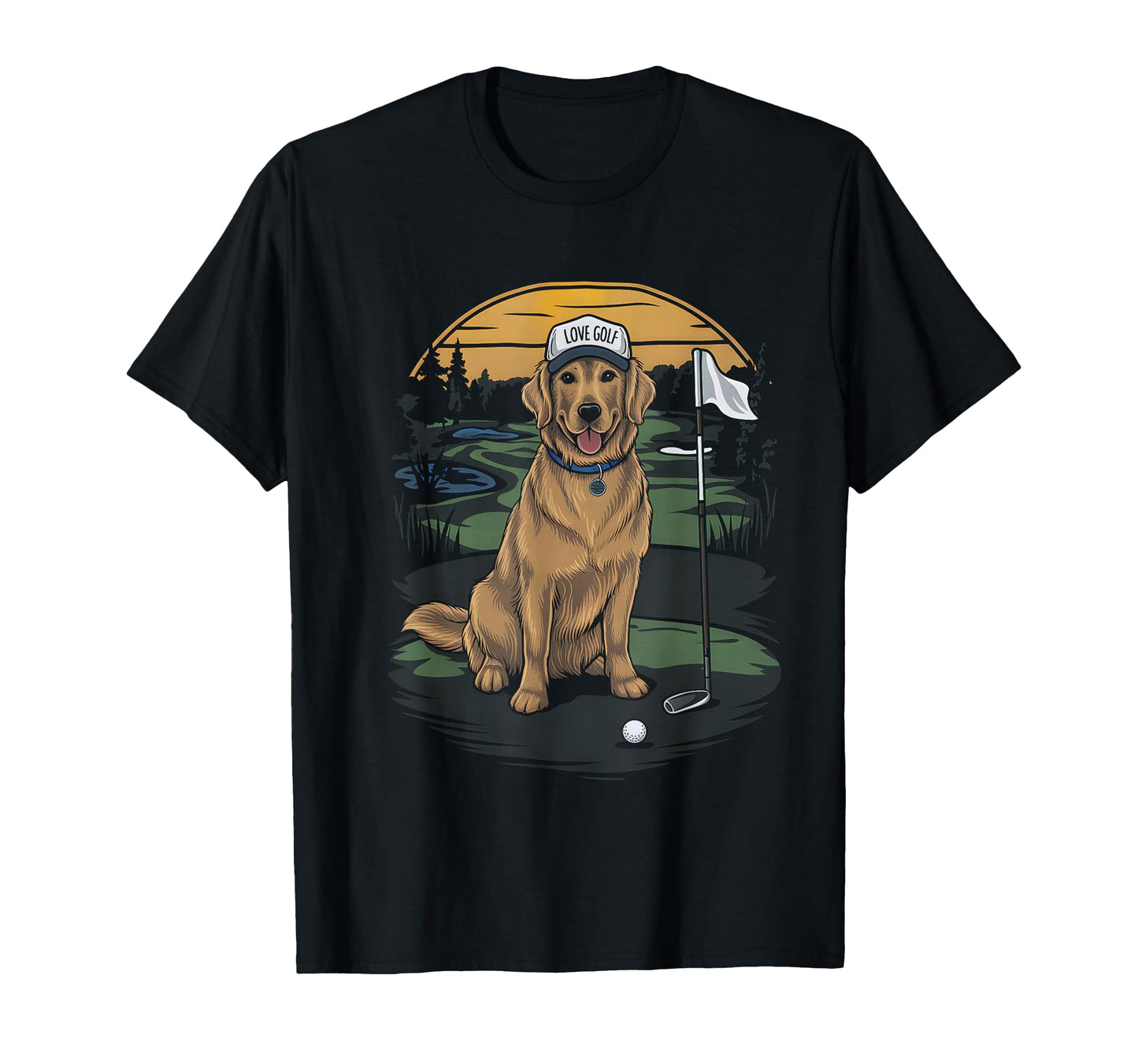 Golfer Golden Retriever Dog Dad Golf T-Shirt - Custom Art Print Unisex - T-Shirt, Sweatshirt, Hoodie