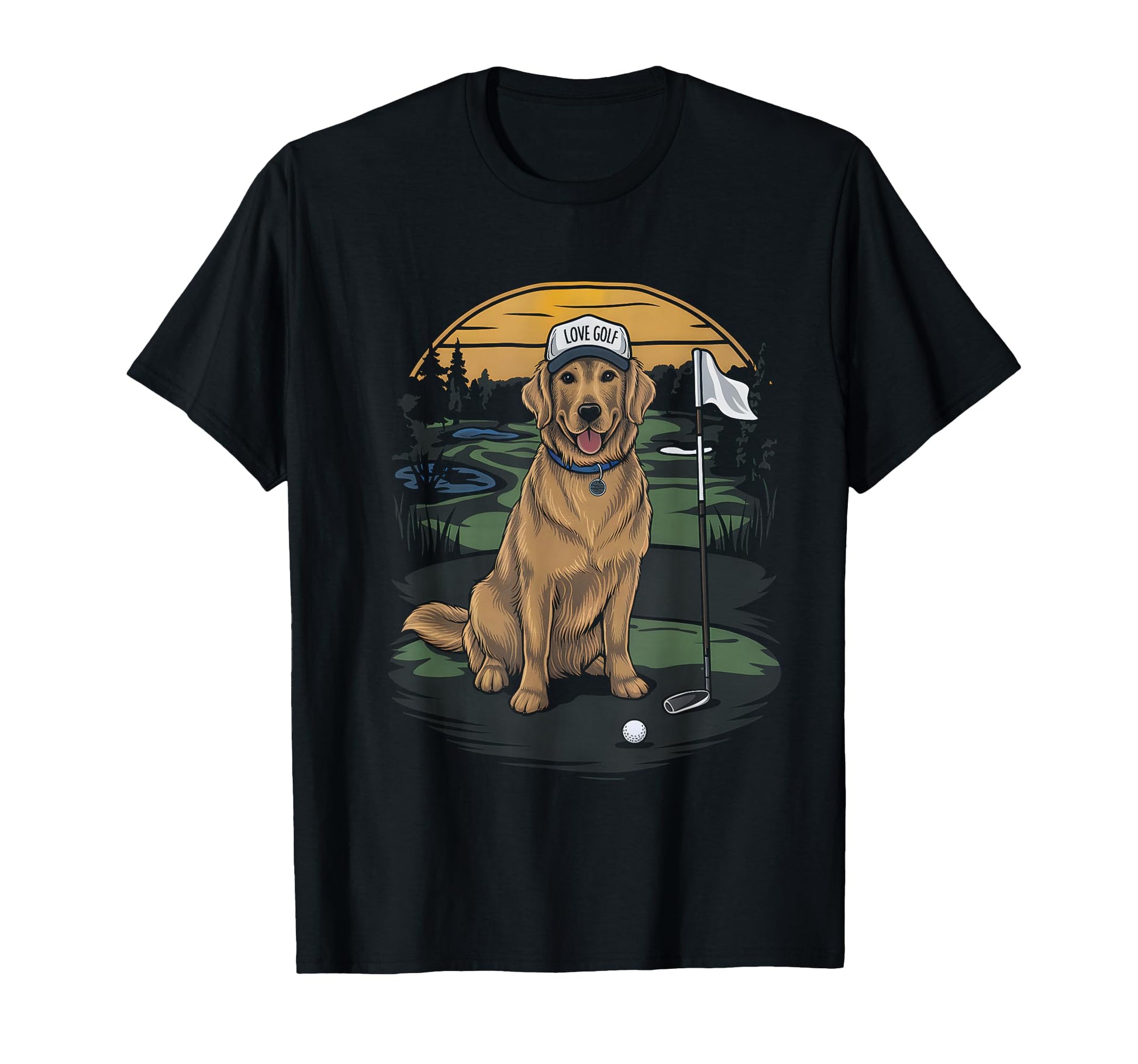 Golfer Golden Retriever Dog Dad Golf T-Shirt - Custom Art Print Unisex - T-Shirt, Sweatshirt, Hoodie