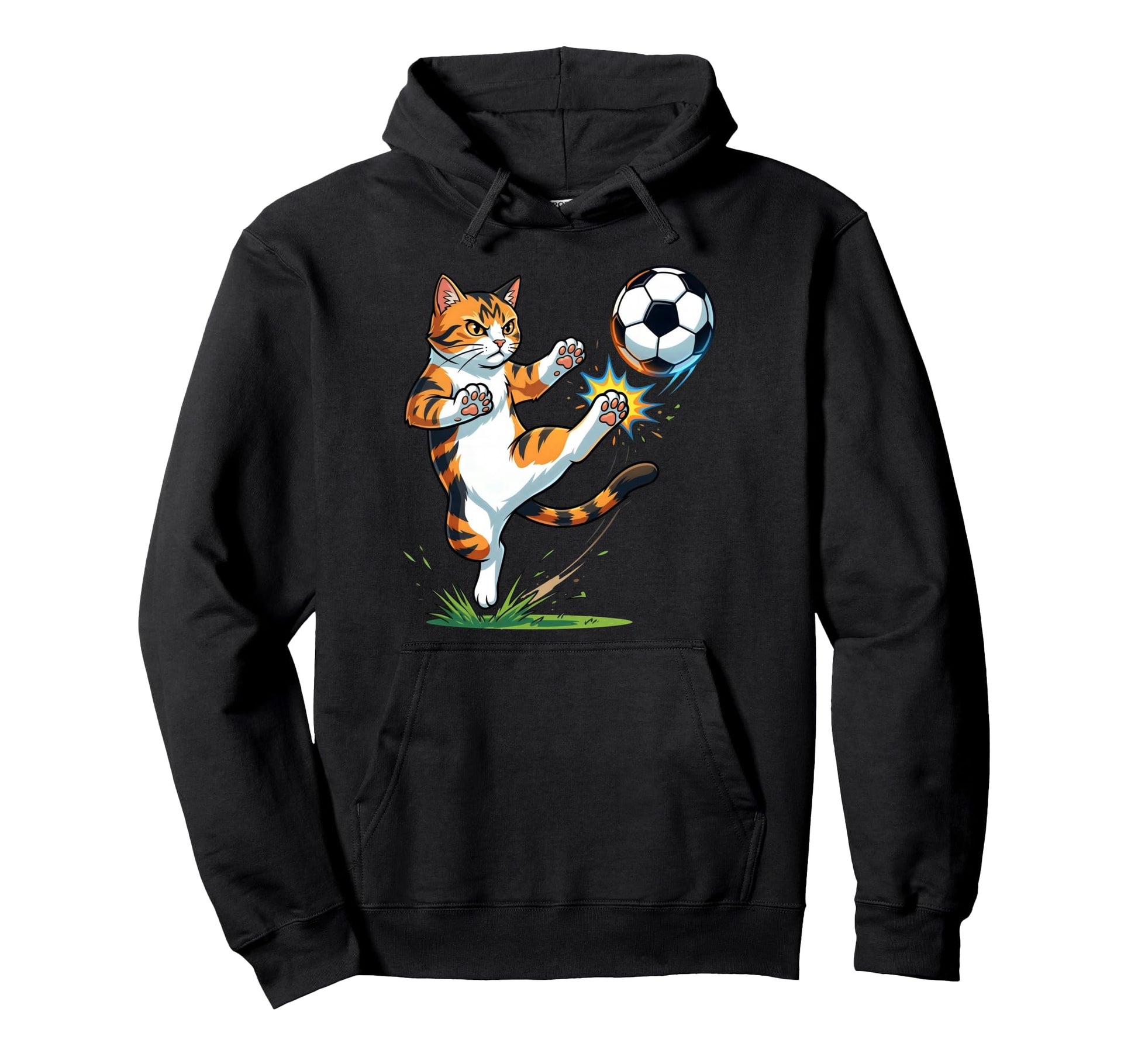 Funny Ginger Cat Playing Soccer Hoodie - Casual Everyday Wear Men Women - T-Shirt, Sweatshirt, Hoodie