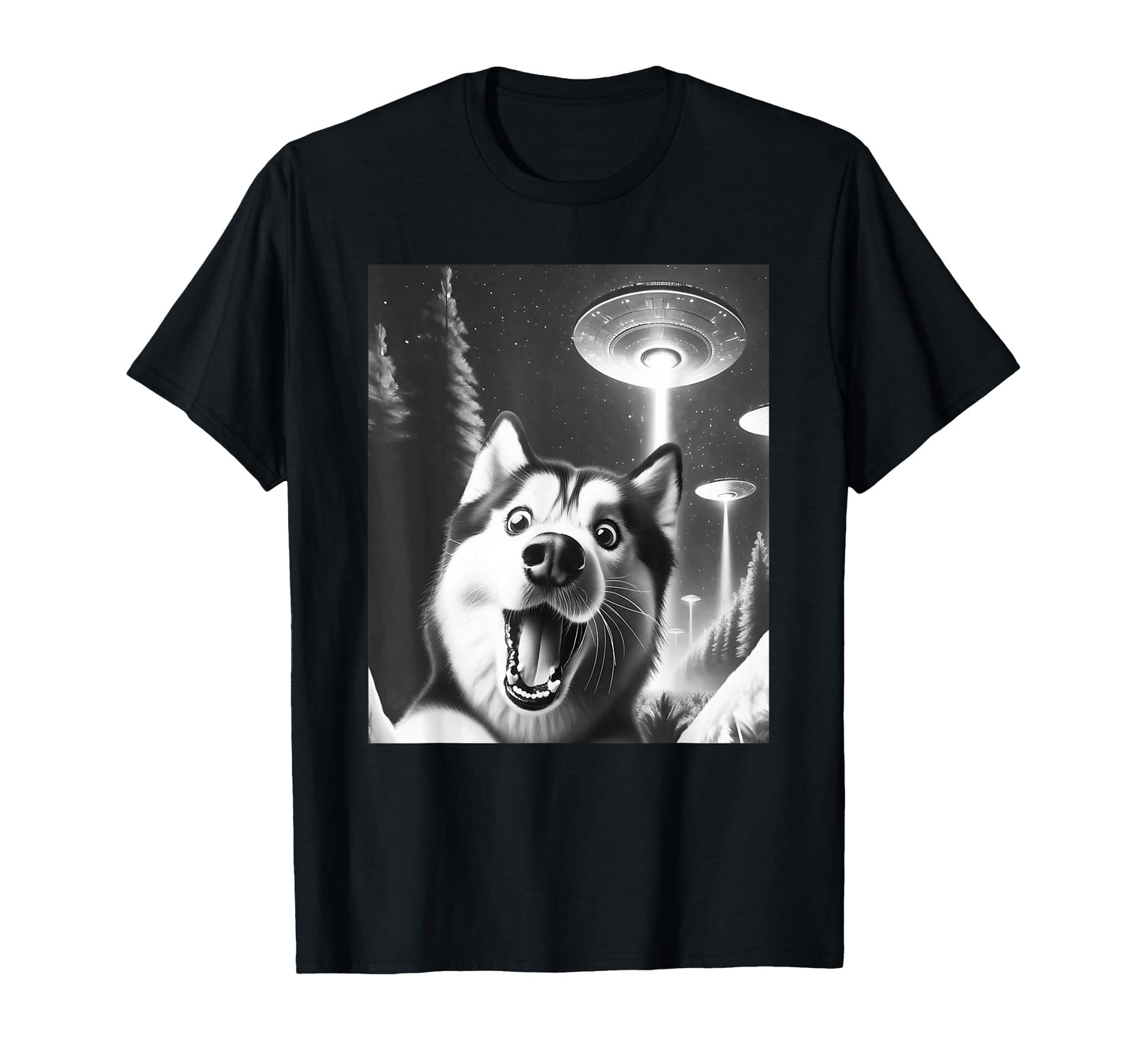 Funny Siberian Husky Alien Ufo Taking T-Shirt - Novelty Apparel for Adults - T-Shirt, Sweatshirt, Hoodie