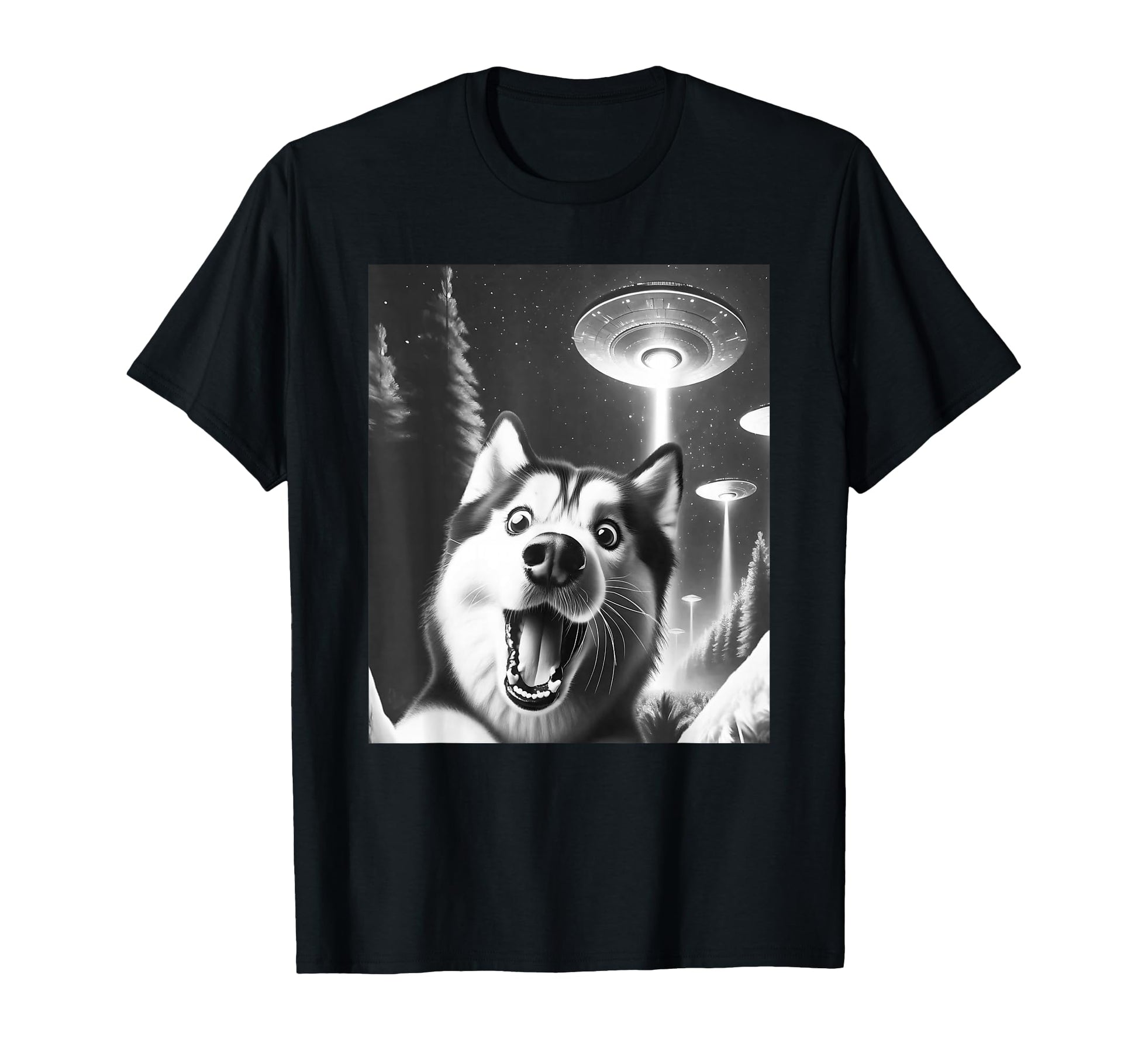 Funny Siberian Husky Alien Ufo Taking T-Shirt - Novelty Apparel for Adults - T-Shirt, Sweatshirt, Hoodie