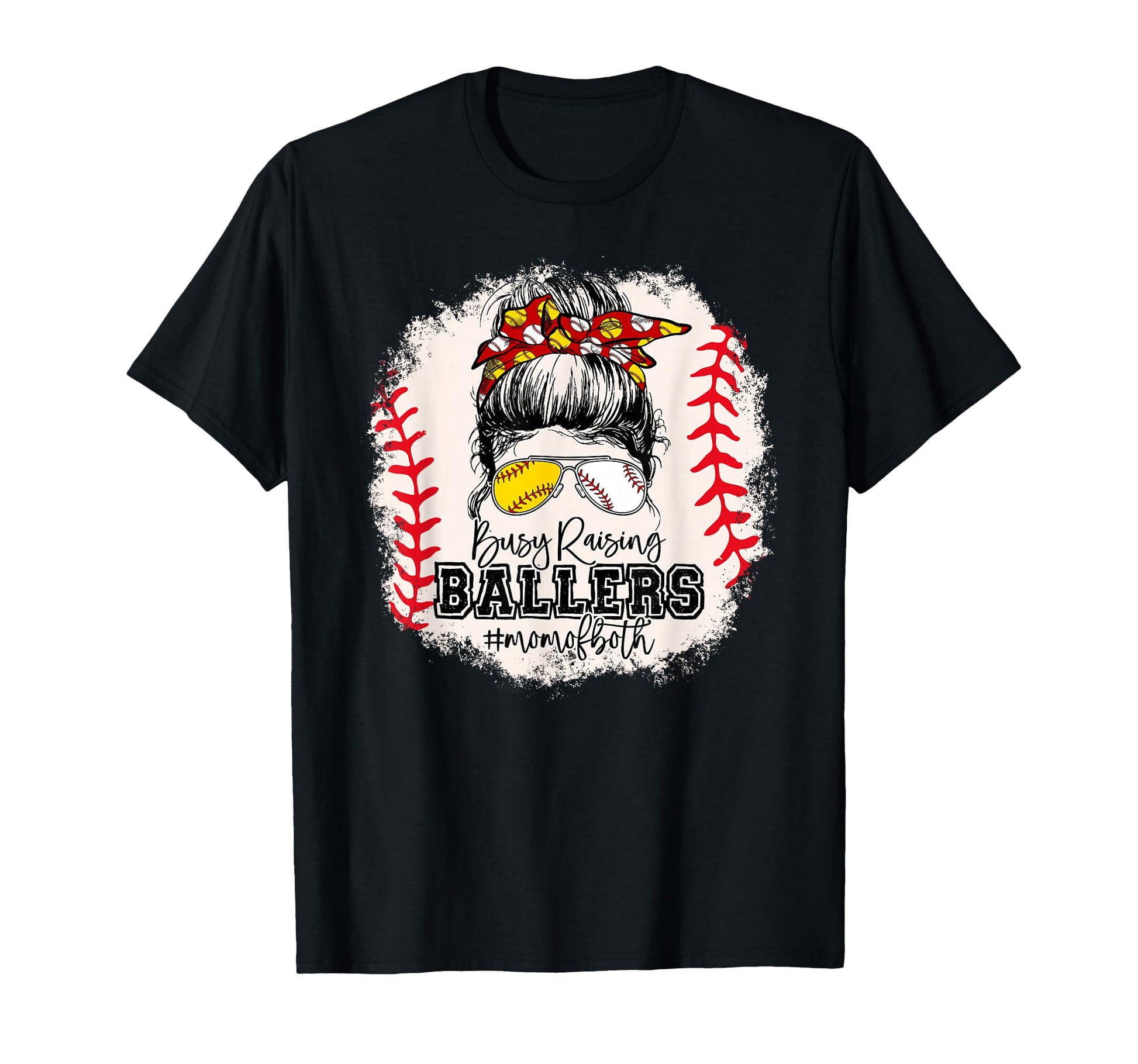 Messy Bun Mom Both Baseball Softball Busy T-Shirt - Trendy Graphic Unisex - T-Shirt, Sweatshirt, Hoodie
