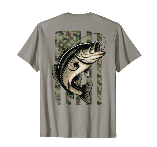American Flag Camo Bass Fishing T-Shirt - Casual Everyday Wear Men Women - T-Shirt, Sweatshirt, Hoodie