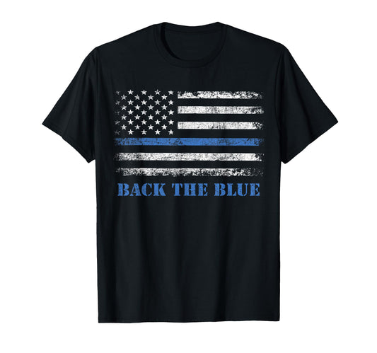 Back Blue Thin Blue Line American T-Shirt - Minimalist Print for Adults - T-Shirt, Sweatshirt, Hoodie