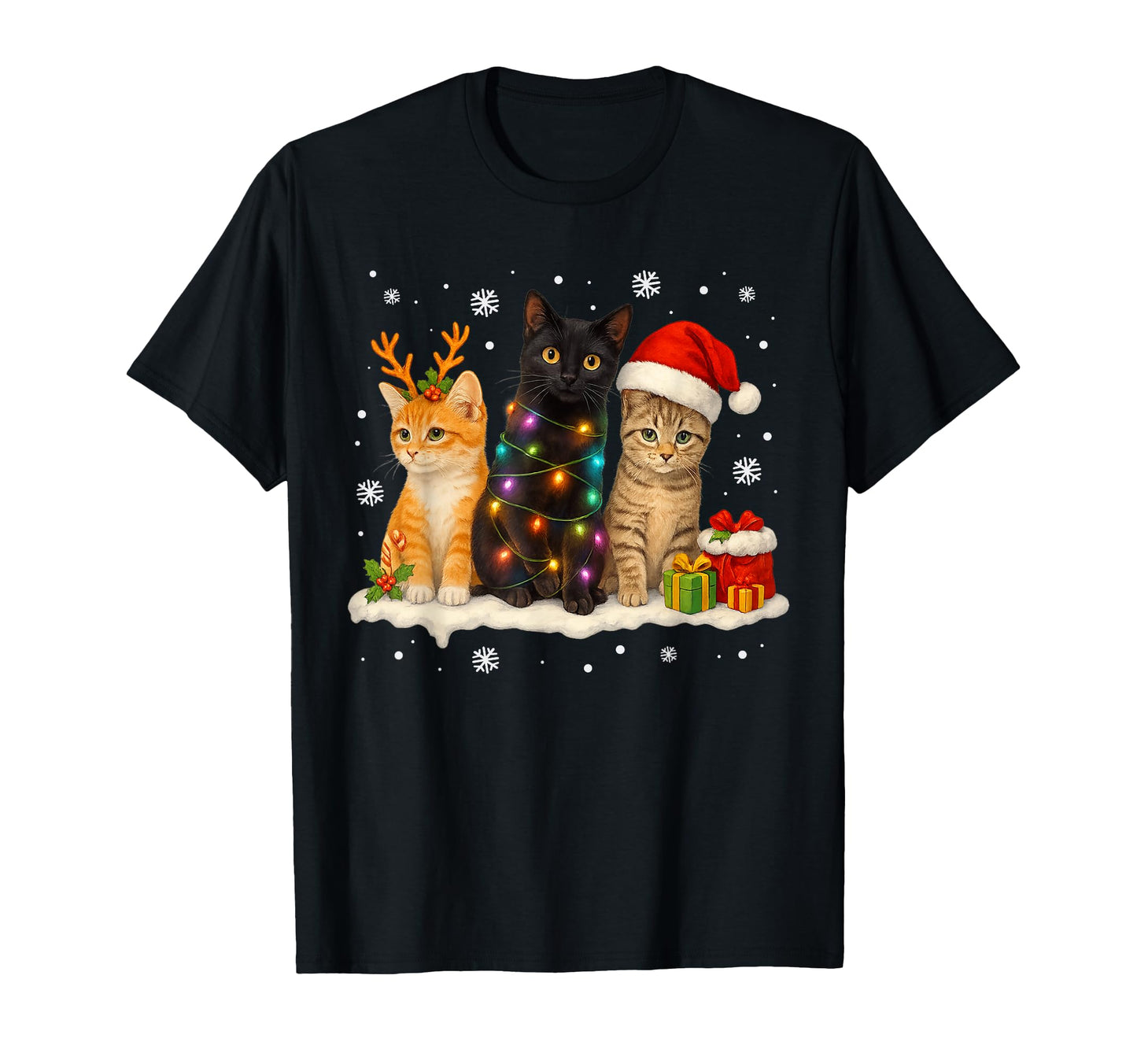 Cats Santa Hats Reindeer Holiday T-Shirt - Minimalist Print Men Women - T-Shirt, Sweatshirt, Hoodie