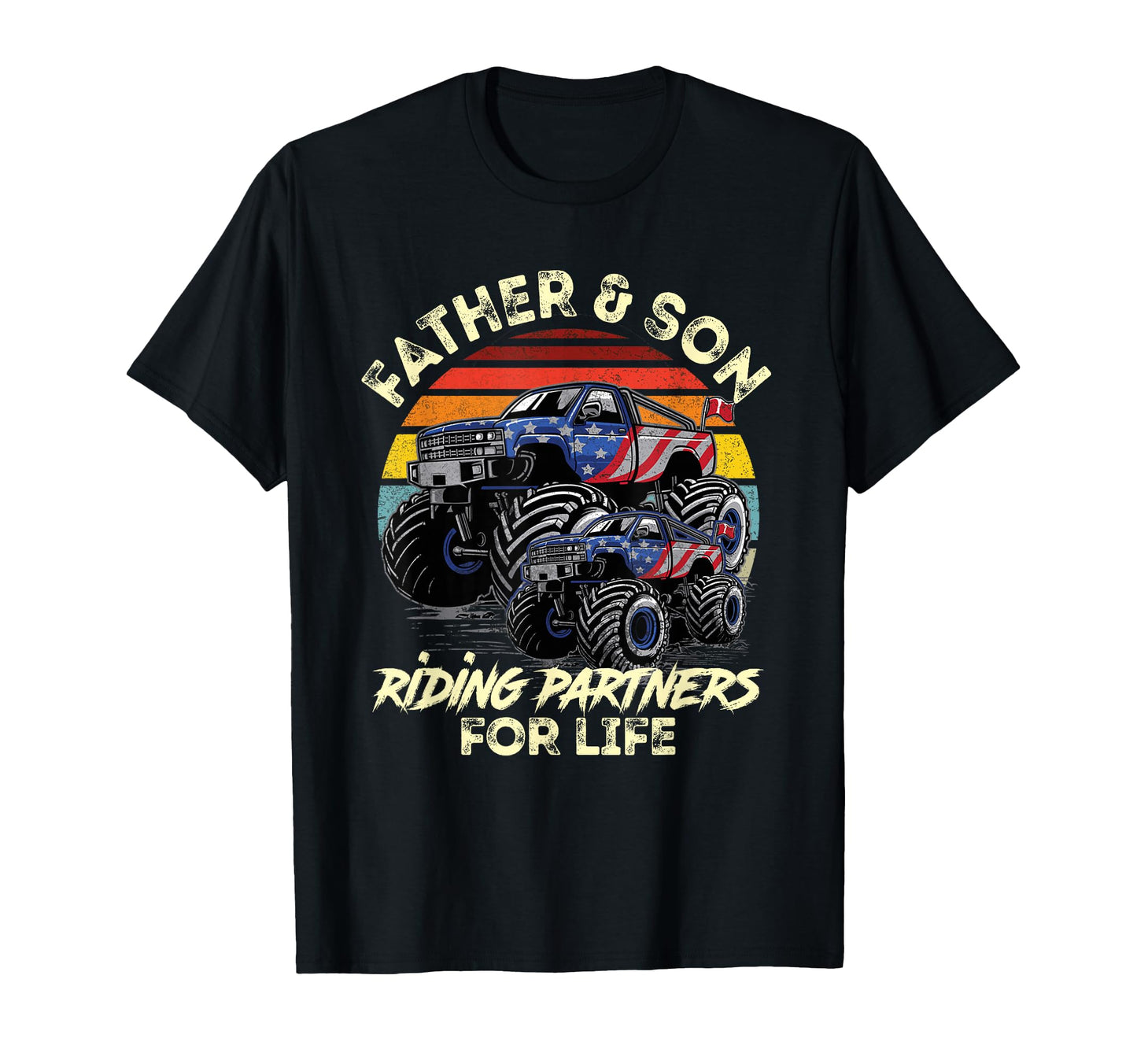 Father And Son Riding Monster Truck T-Shirt - Aesthetic Graphic Men Women - T-Shirt, Sweatshirt, Hoodie