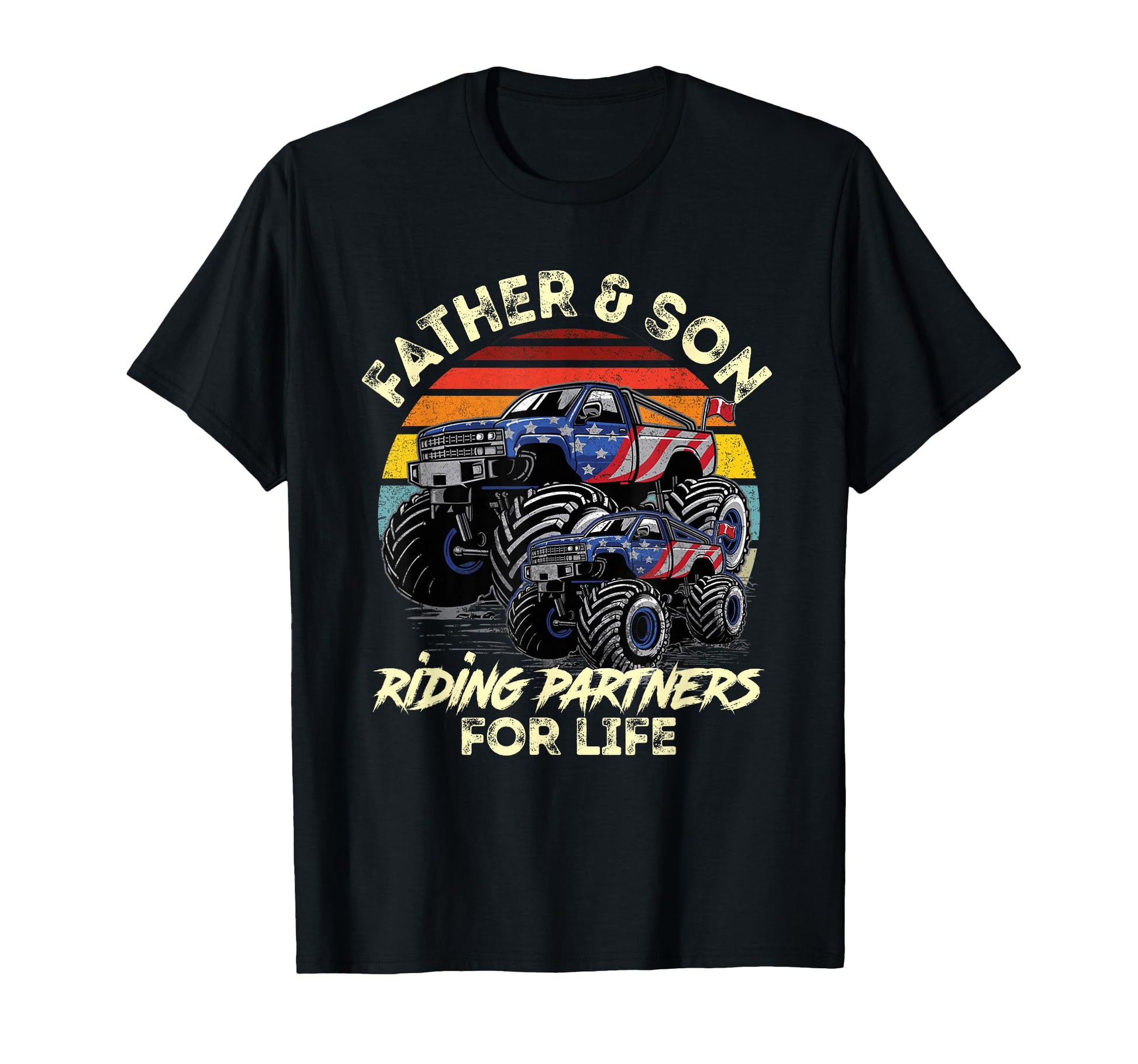 Father And Son Riding Monster Truck T-Shirt - Aesthetic Graphic Men Women - T-Shirt, Sweatshirt, Hoodie
