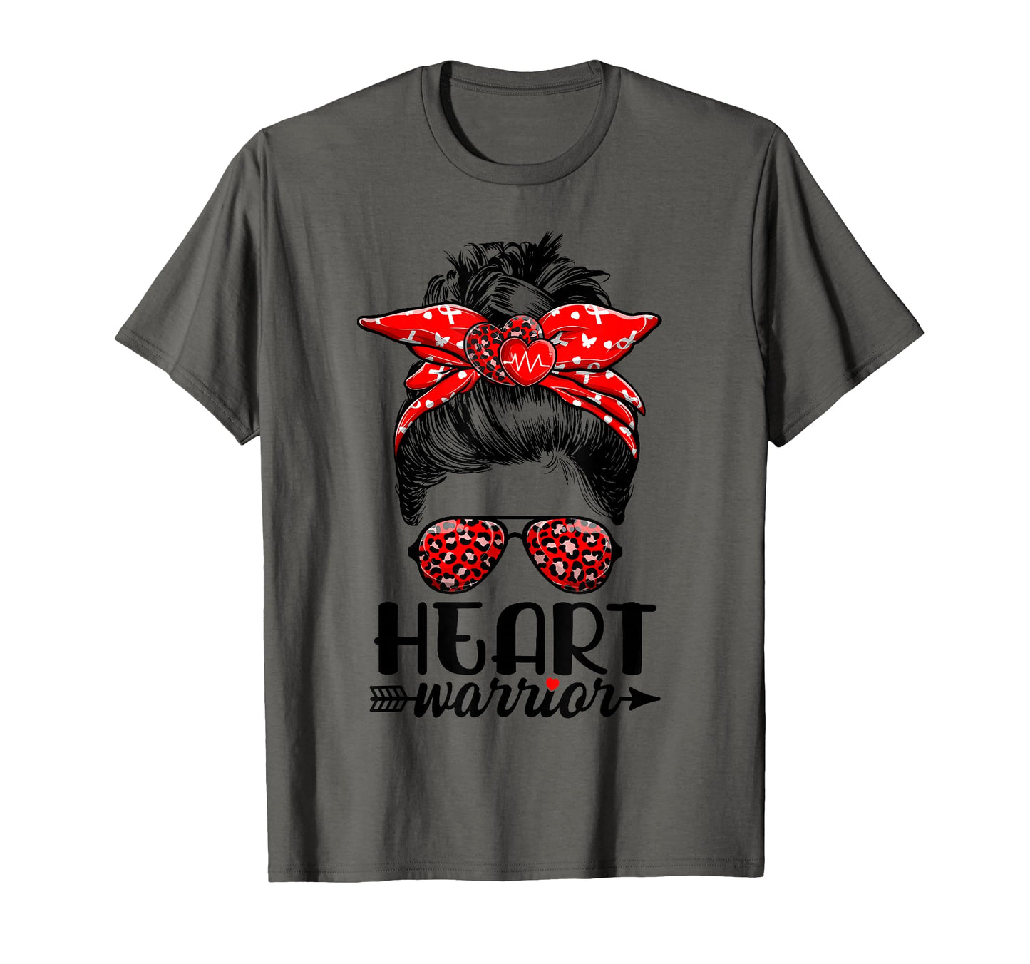 Heart Warrior Messy Bun Go Red Heart T-Shirt - Trendy Graphic Unisex - T-Shirt, Sweatshirt, Hoodie