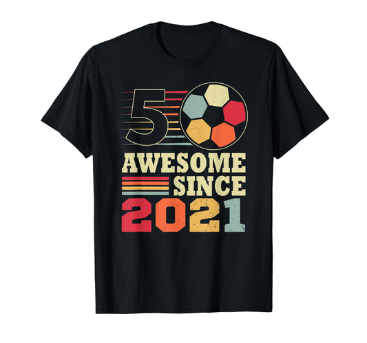 Awesome 5 Since 2021 Soccer 5Th Birthday T-Shirt - Graphic Print Men Women - T-Shirt, Sweatshirt, Hoodie