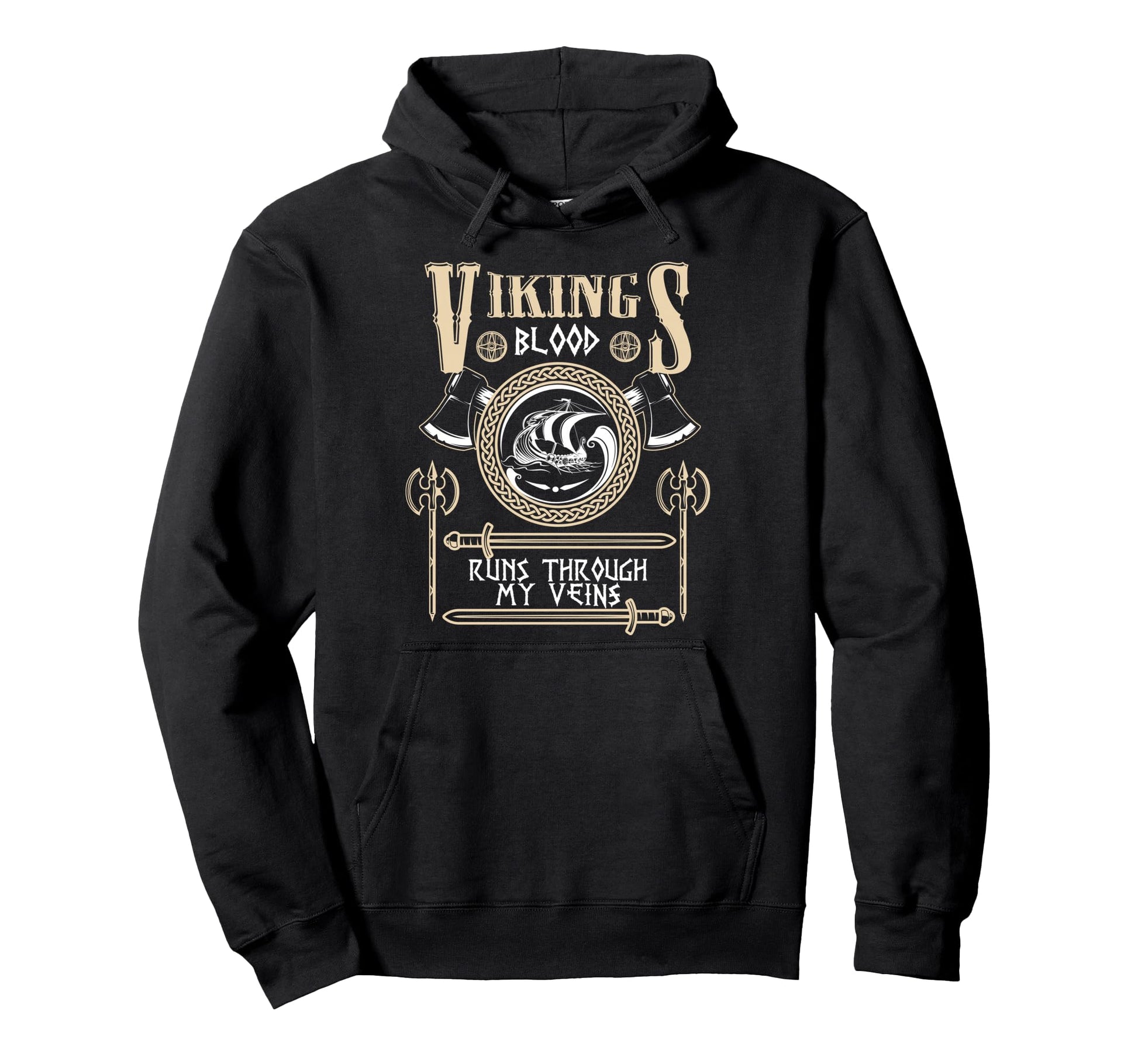 Viking Blood Runs Through My Veins Hoodie - Custom Art Print for Adults - T-Shirt, Sweatshirt, Hoodie