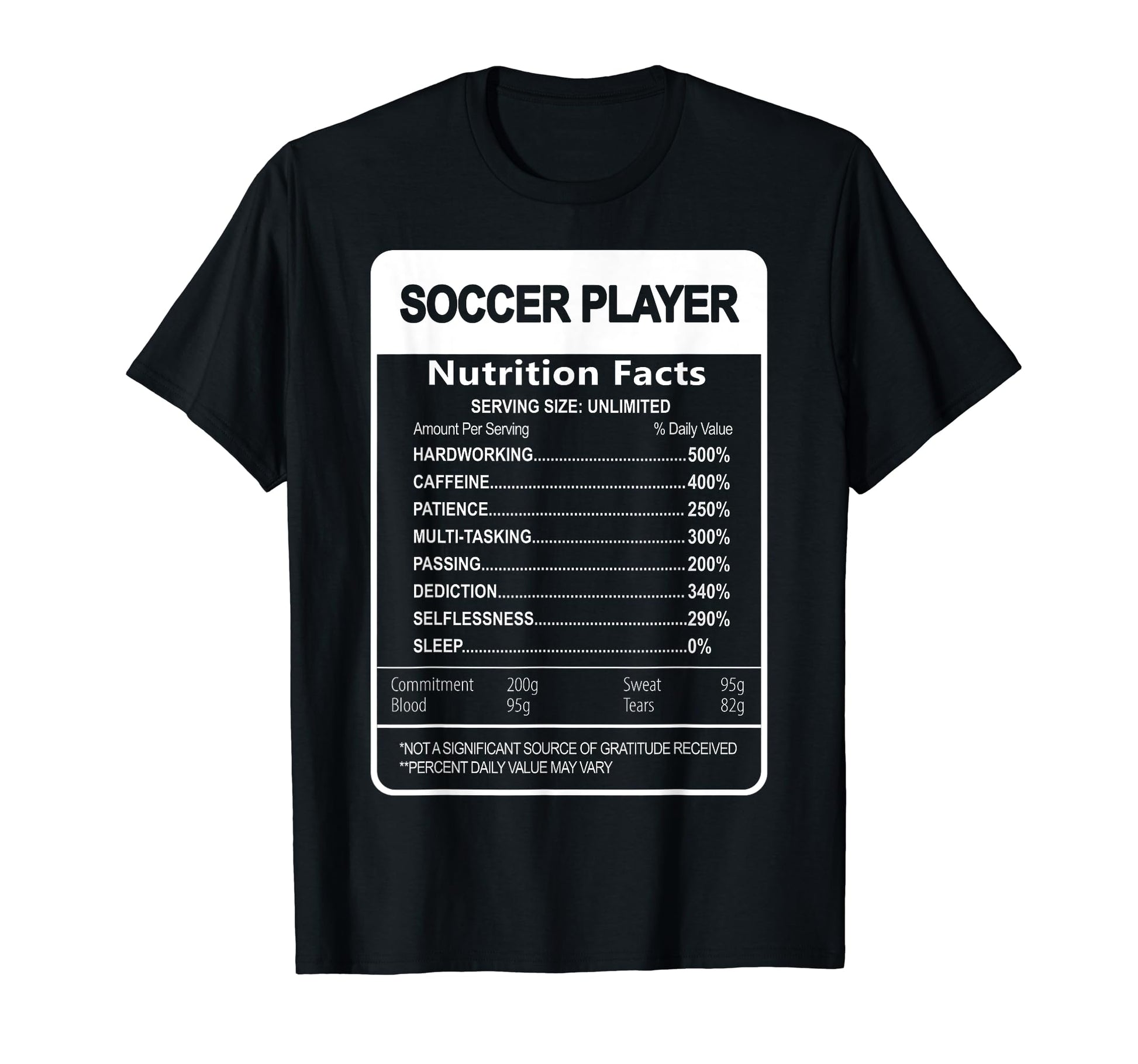 Soccer Player Nutrition Facts T-Shirt - Minimalist Print for Adults - T-Shirt, Sweatshirt, Hoodie