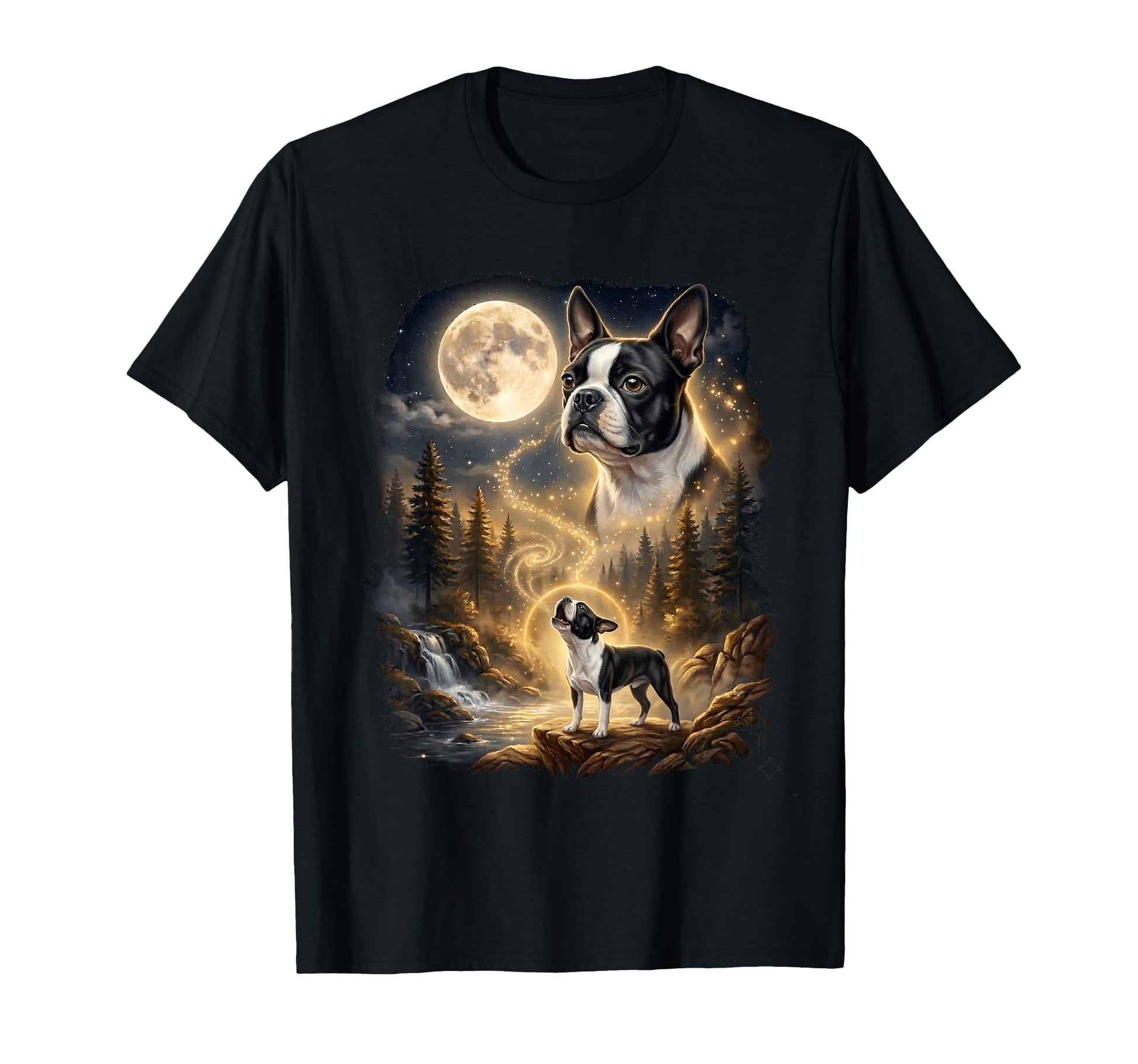 Boston Terrier Howling Moon T-Shirt - Novelty Apparel Unisex - T-Shirt, Sweatshirt, Hoodie