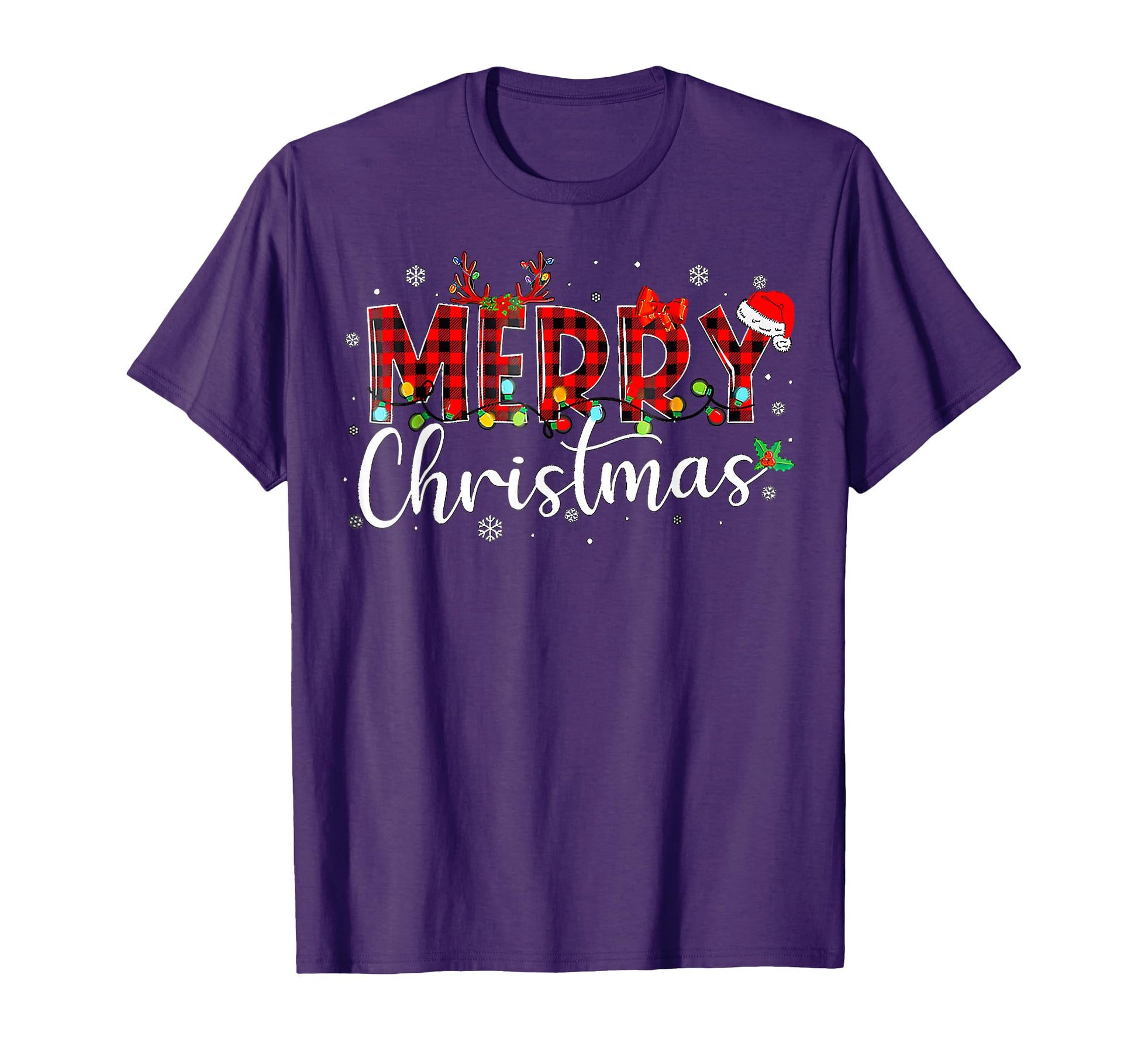 Merry Buffalo Plaid Red Santa Hat Pajamas T-Shirt - Graphic Print Unisex - T-Shirt, Sweatshirt, Hoodie